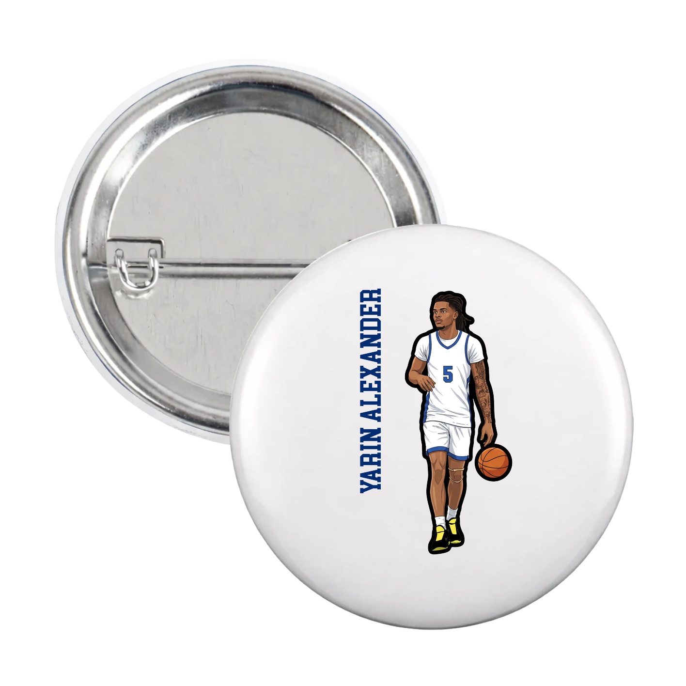 Game Day Button — Name Vertical in White