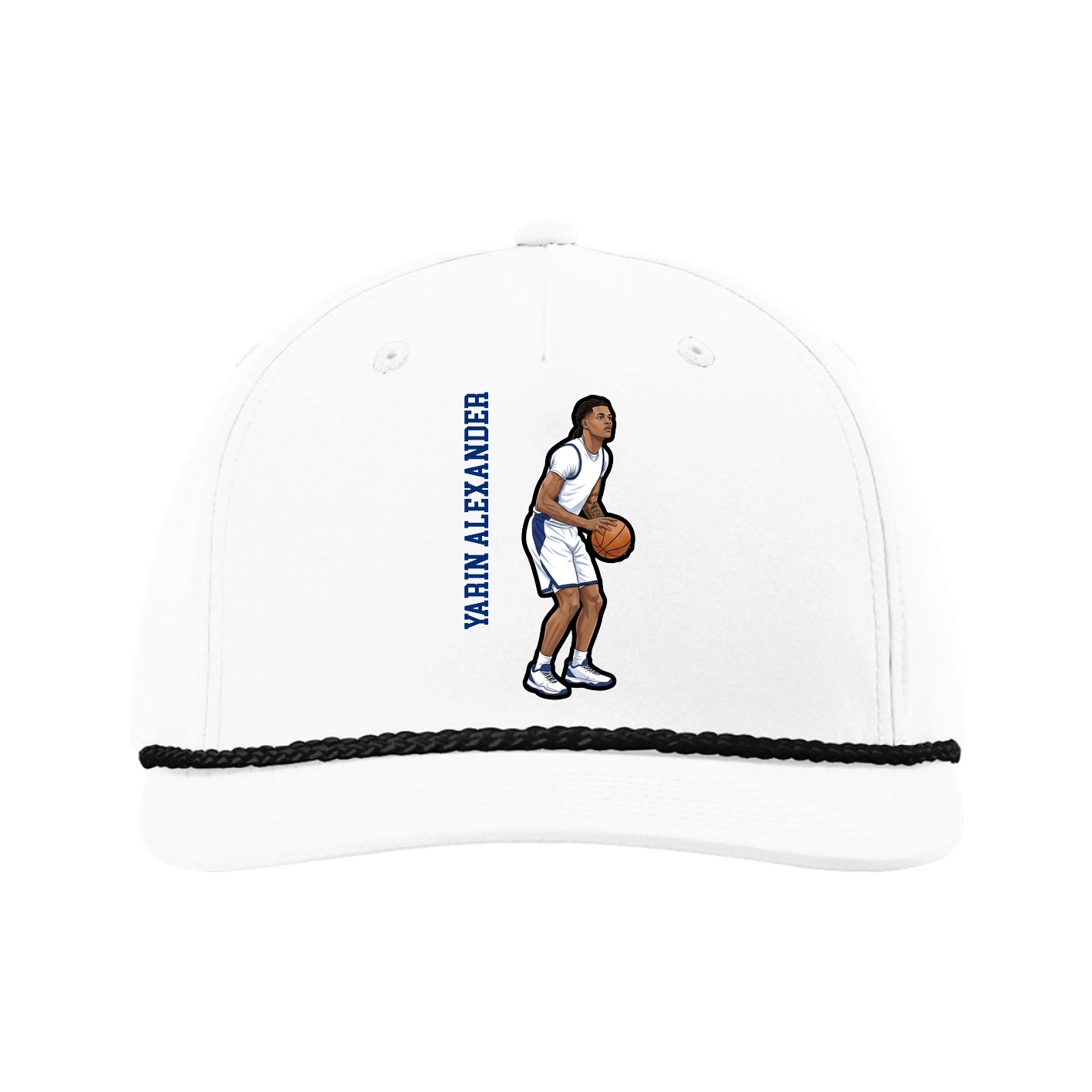 Five-Panel Classic Rope Cap — Name Vertical in White