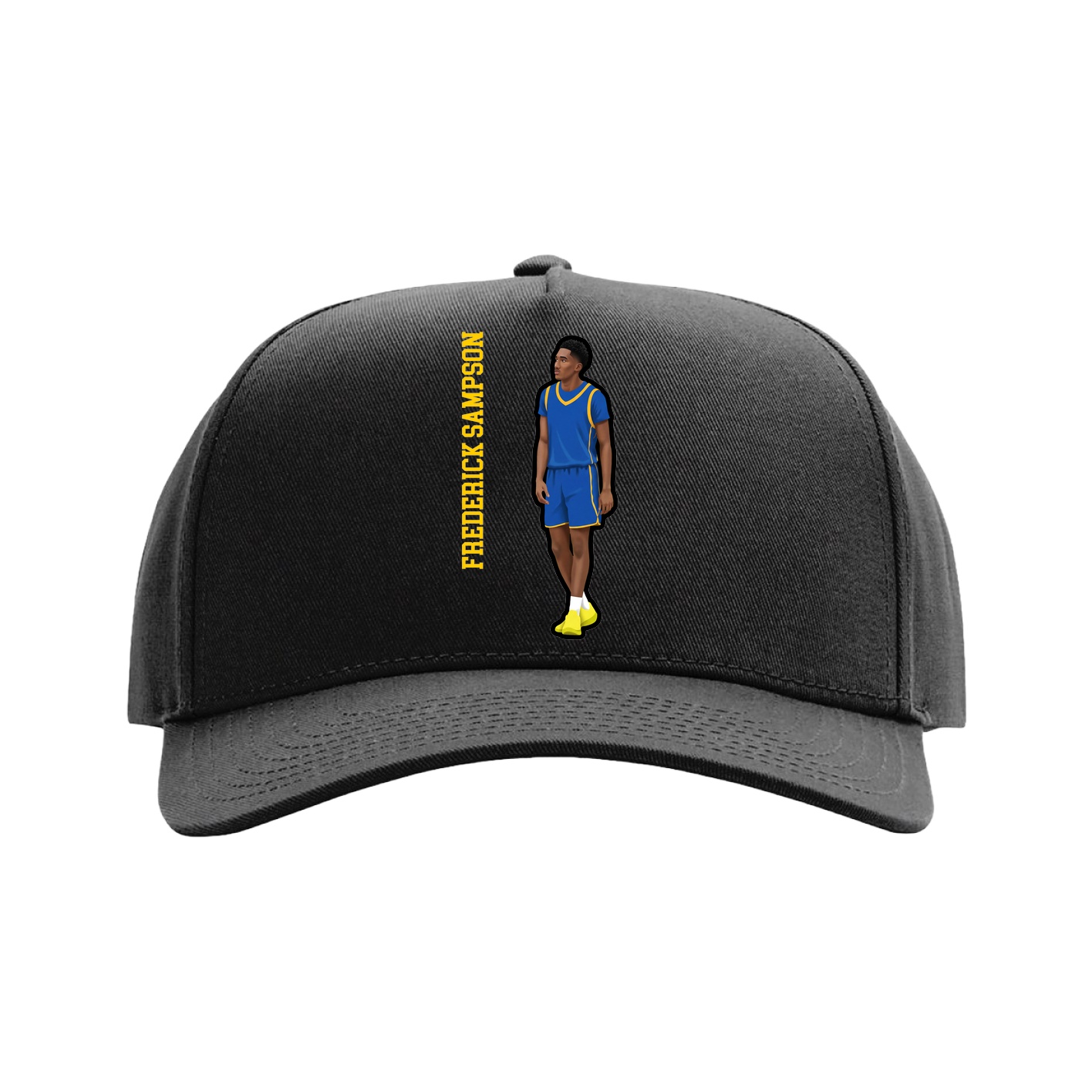 Full Fabric Five-Panel Champ Cap — Name Vertical in Black