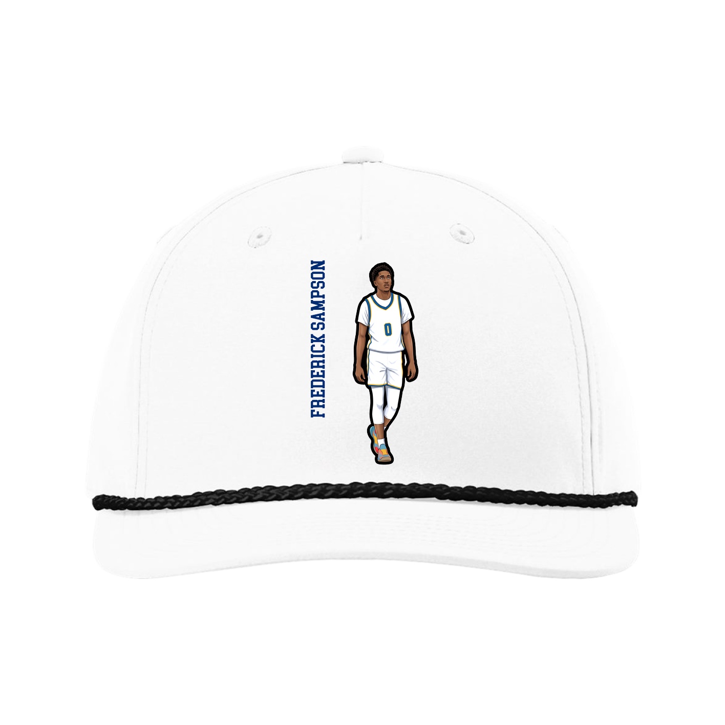 Five-Panel Classic Rope Cap — Name Vertical in White