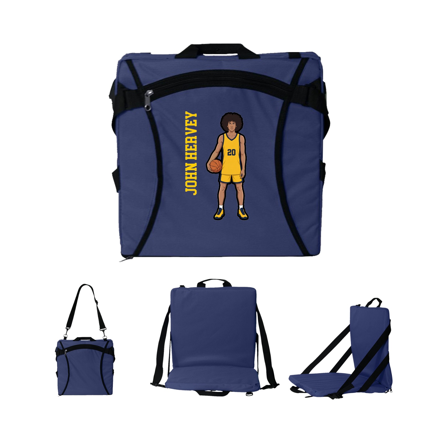 Folding Stadium Seat — Name Vertical in Navy