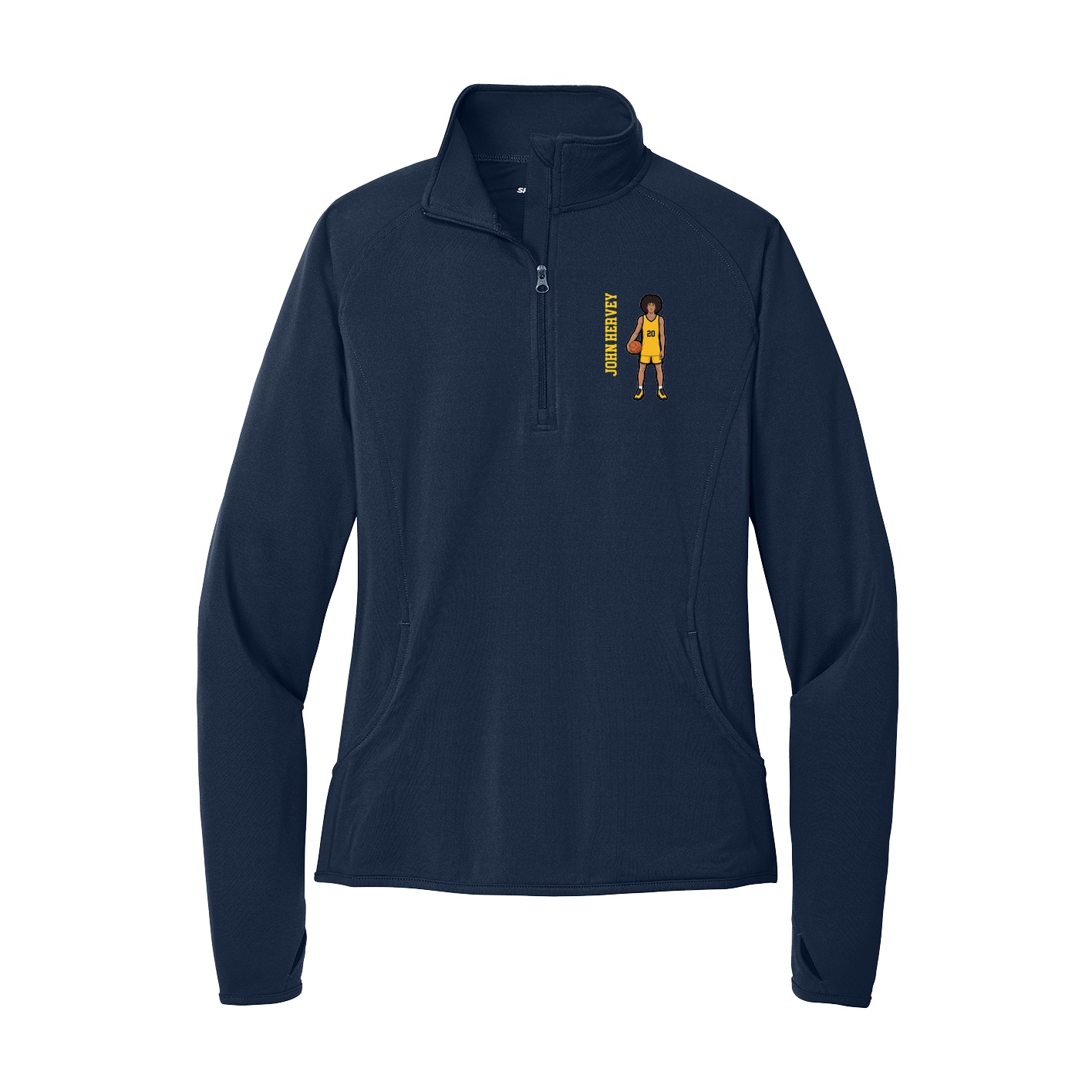 Women's Q-Zip Pullover — Name Vertical in Navy