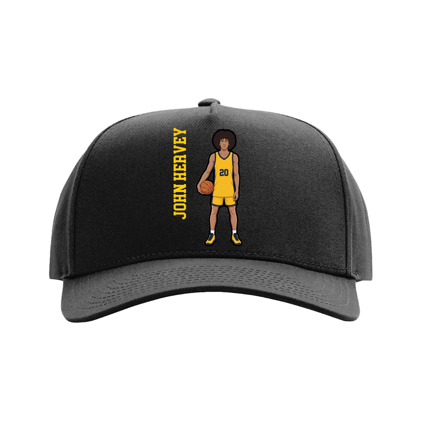 Full Fabric Five-Panel Champ Cap — Name Vertical in Black