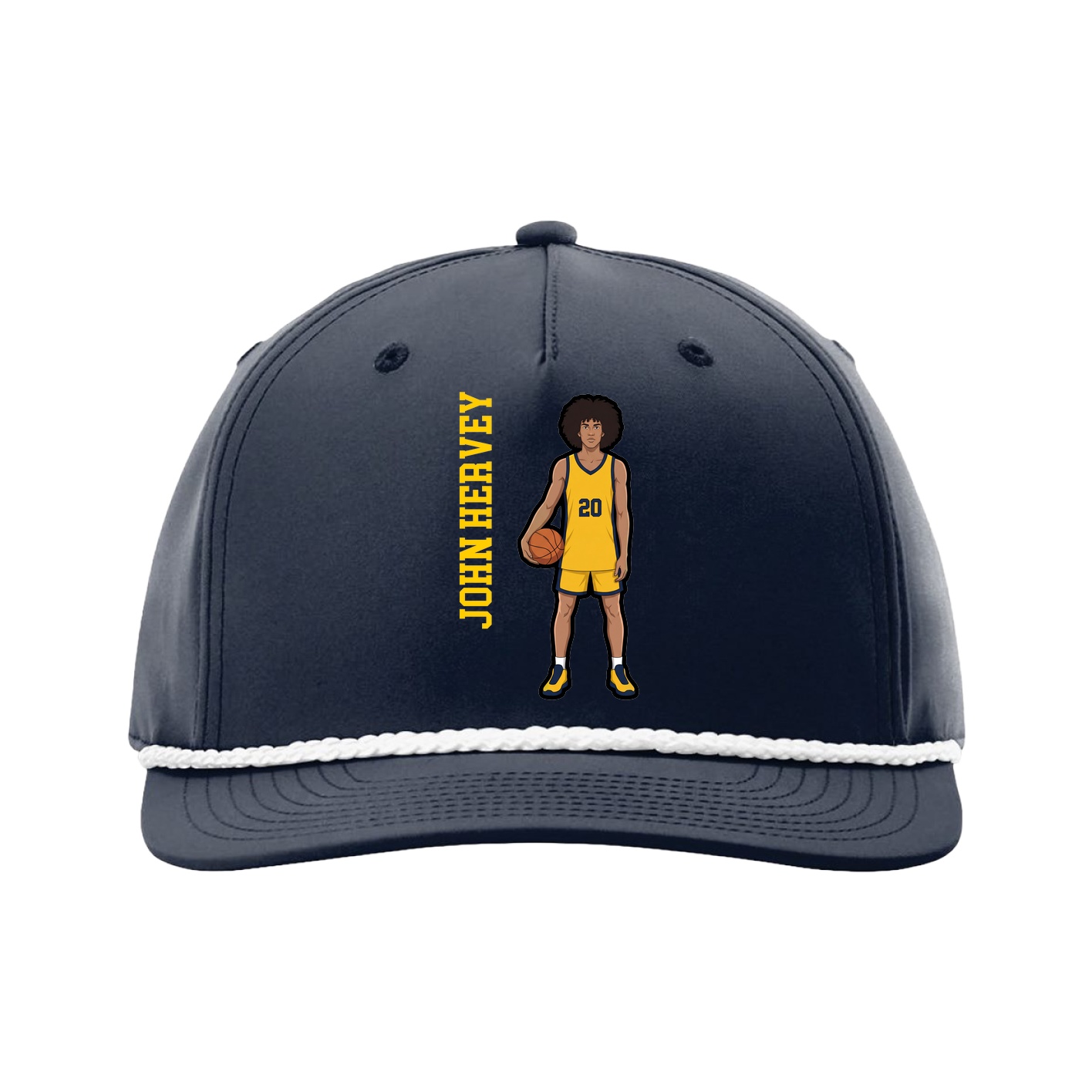 Five-Panel Classic Rope Cap — Name Vertical in Navy