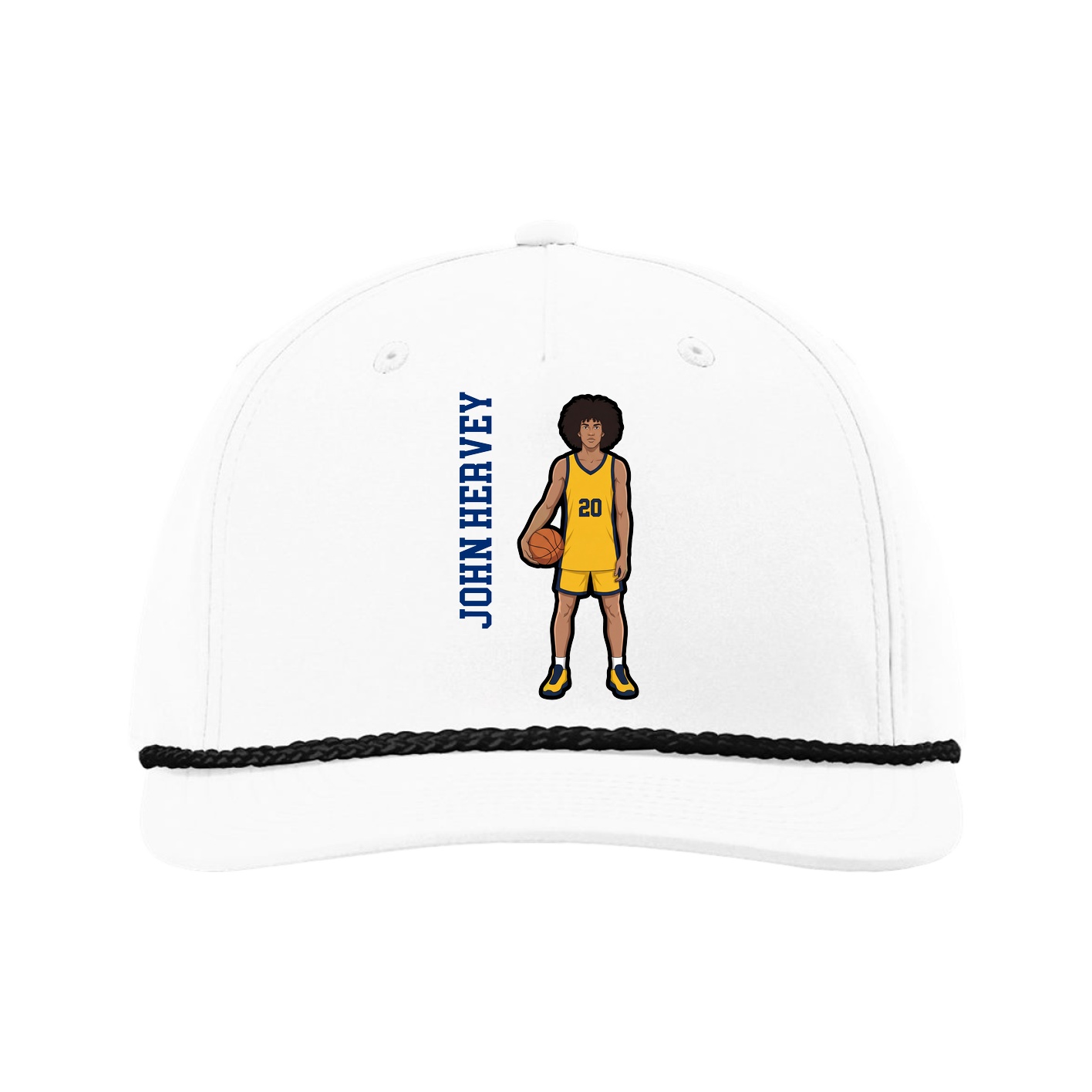 Five-Panel Classic Rope Cap — Name Vertical in White