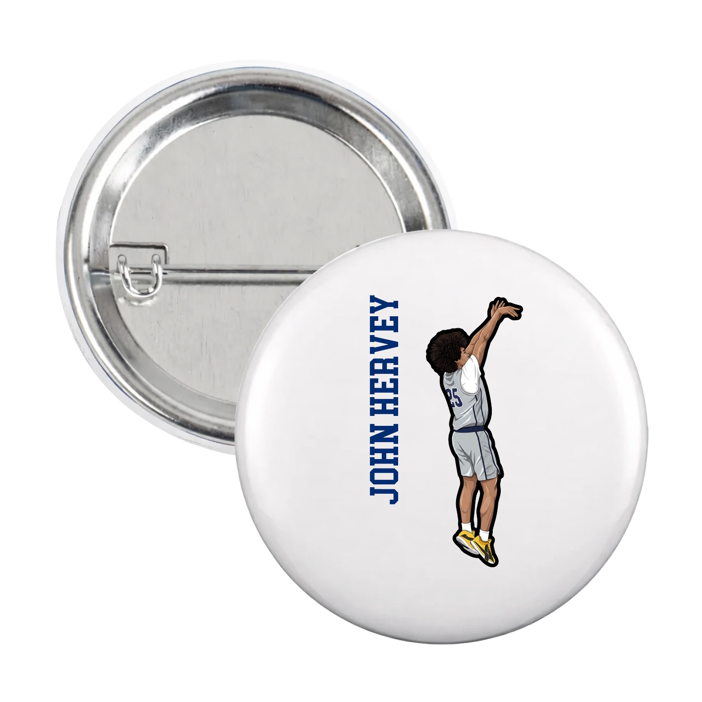 Game Day Button — Name Vertical in White