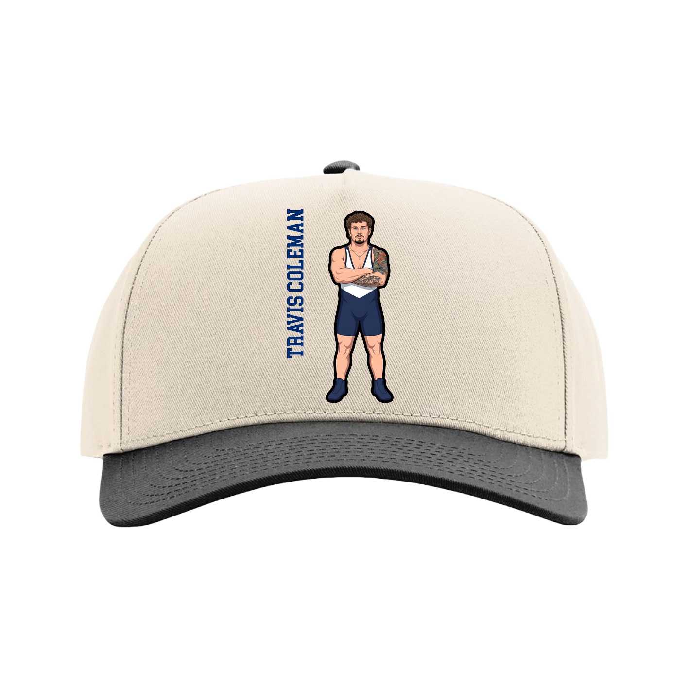 Full Fabric Five-Panel Champ Cap — Name Vertical in Cream/Black