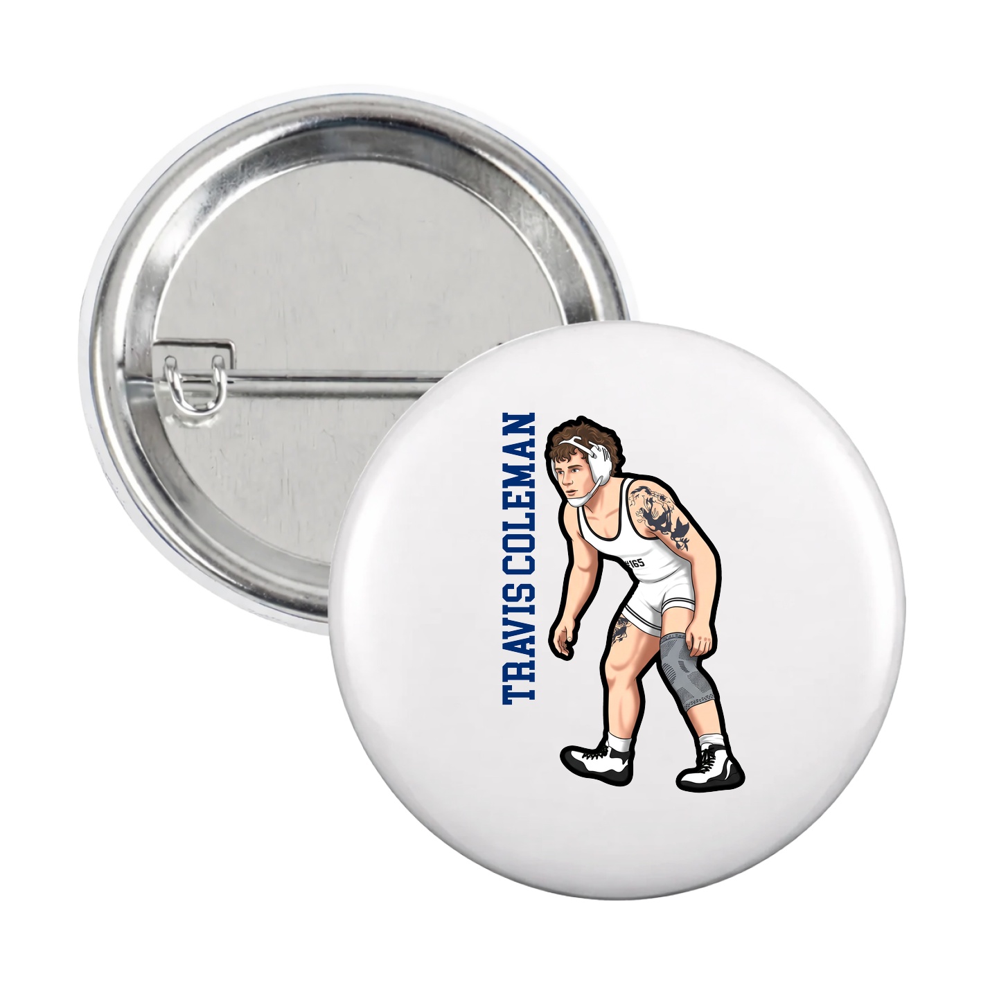 Game Day Button — Name Vertical in White