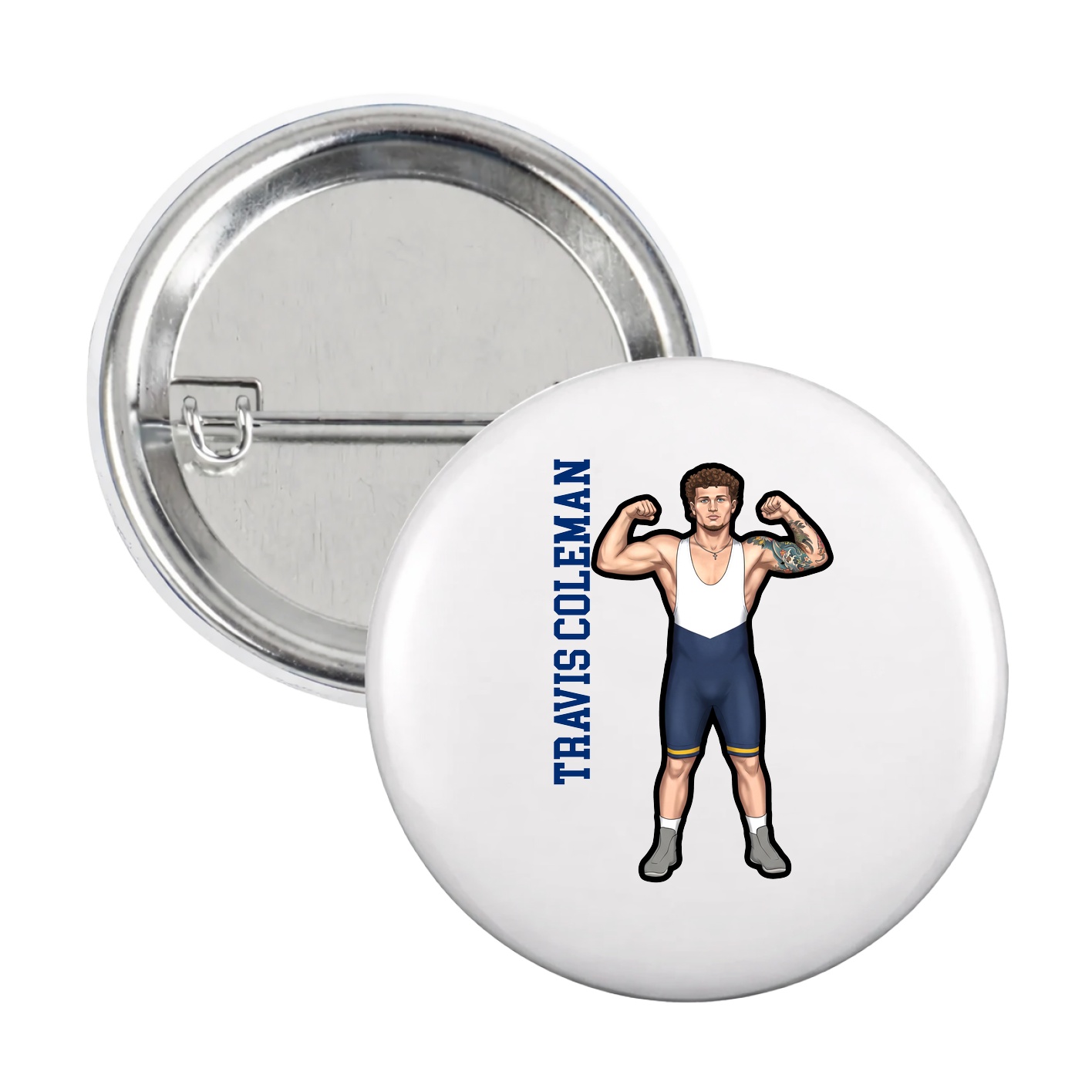 Game Day Button — Name Vertical in White