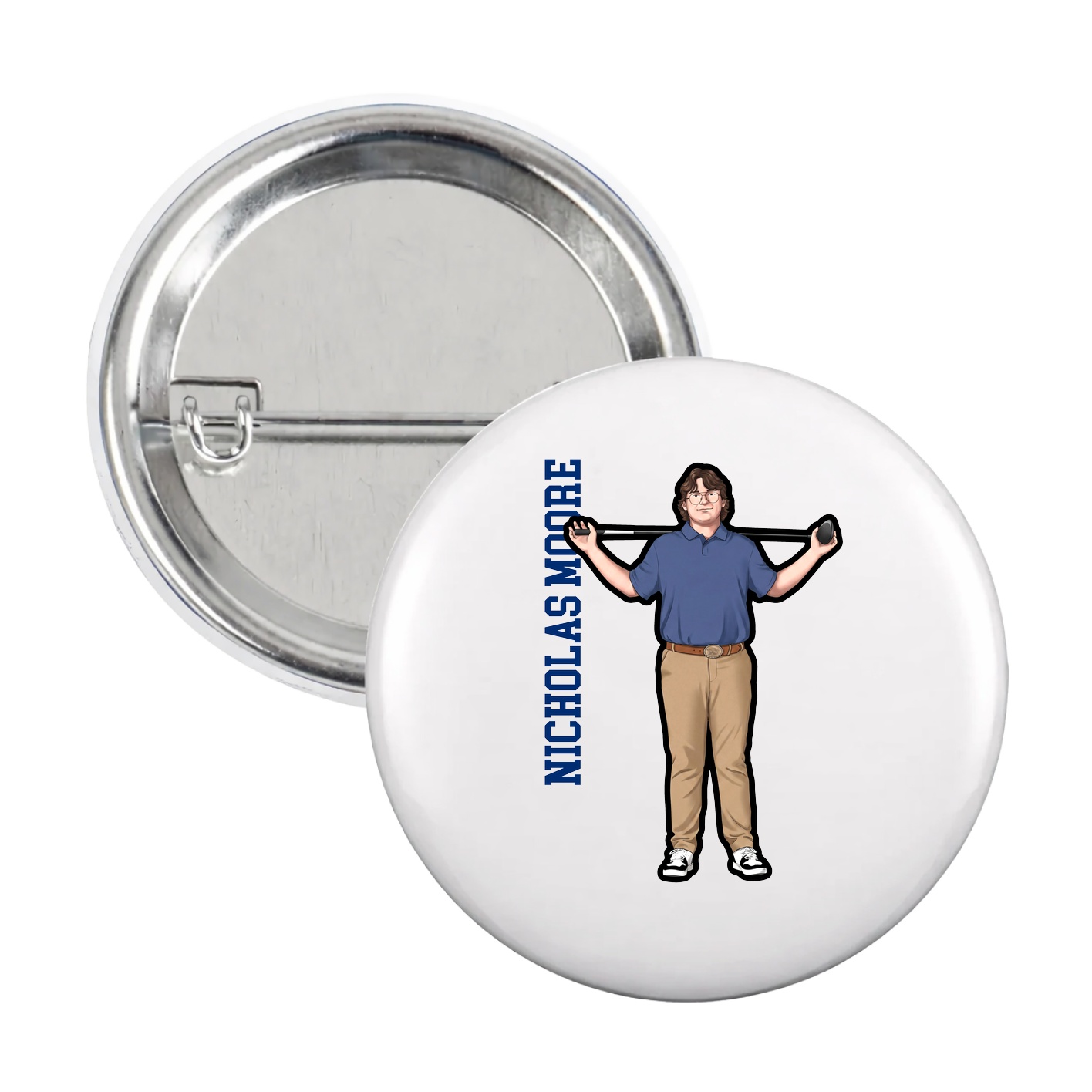 Game Day Button — Name Vertical in White