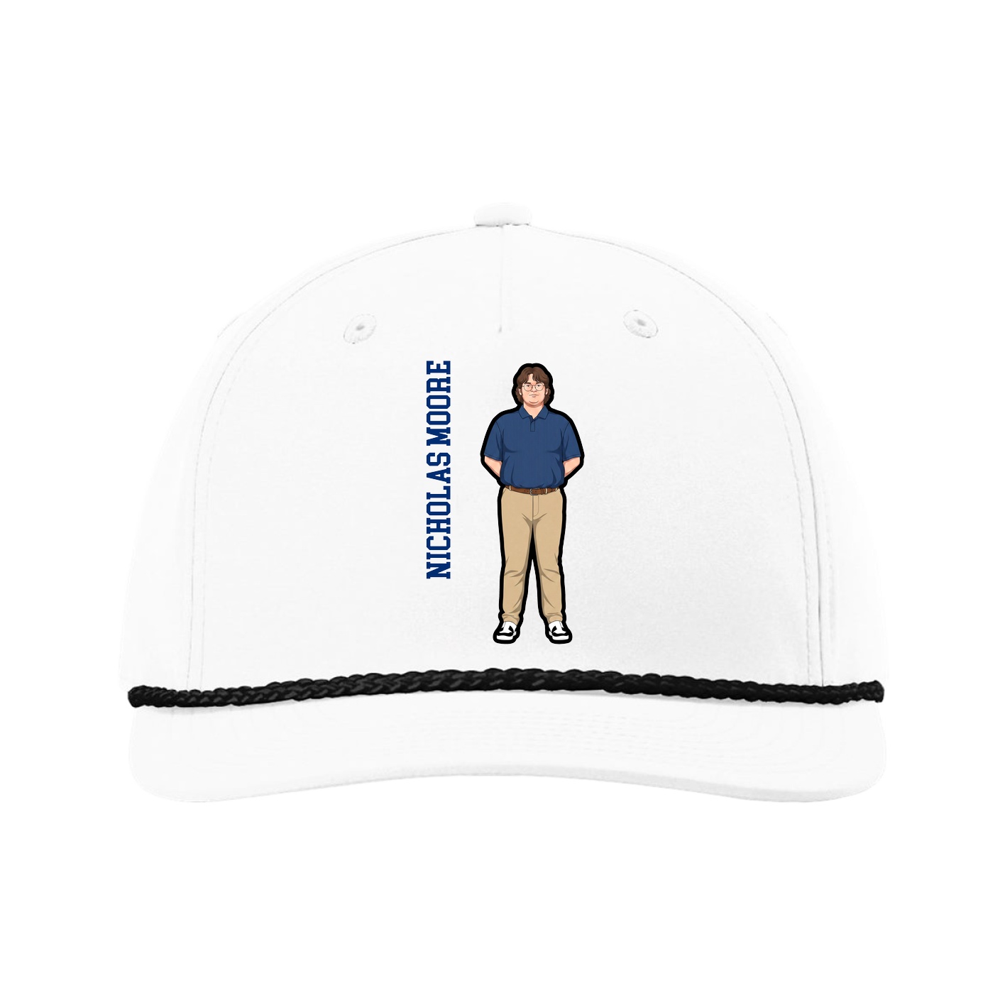 Five-Panel Classic Rope Cap — Name Vertical in White