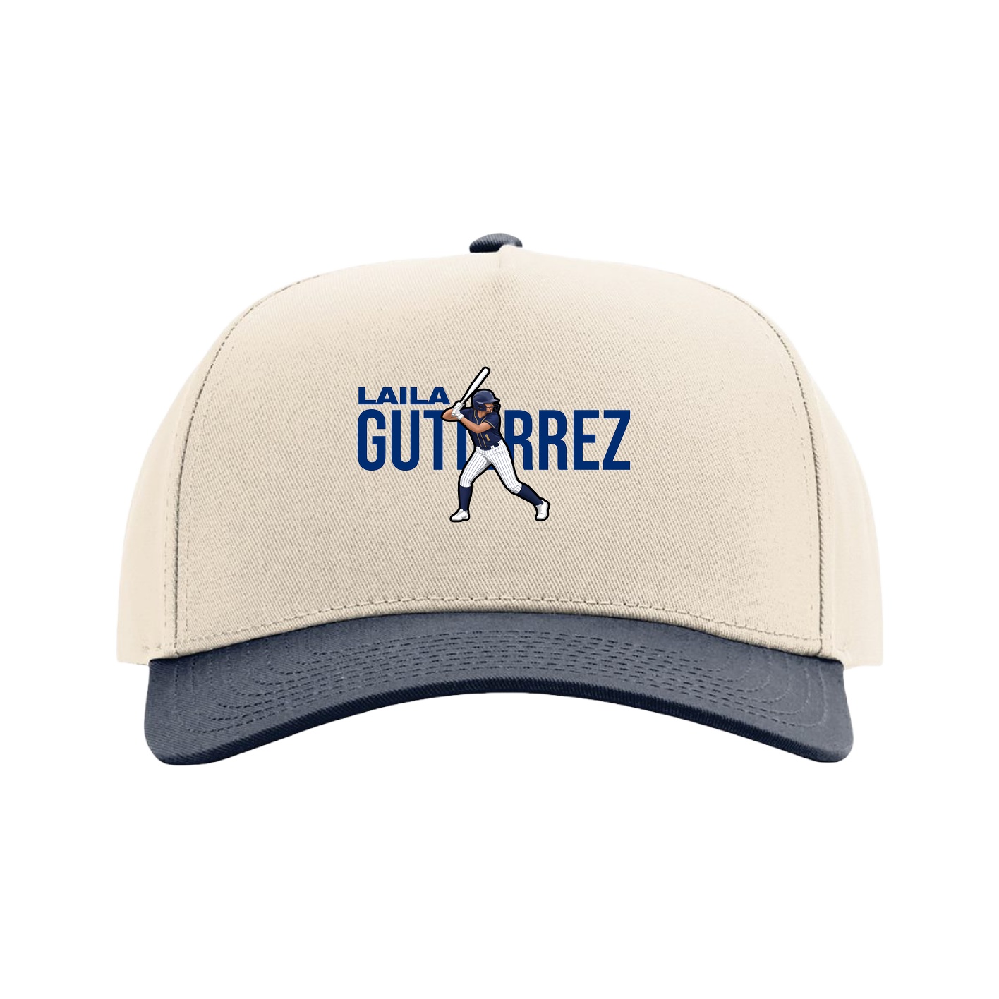 Full Fabric Five-Panel Champ Cap — Player Name in Cream/Navy
