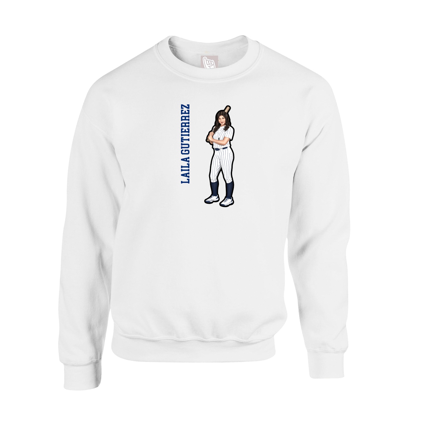 Fleece Crew — Name Vertical in White