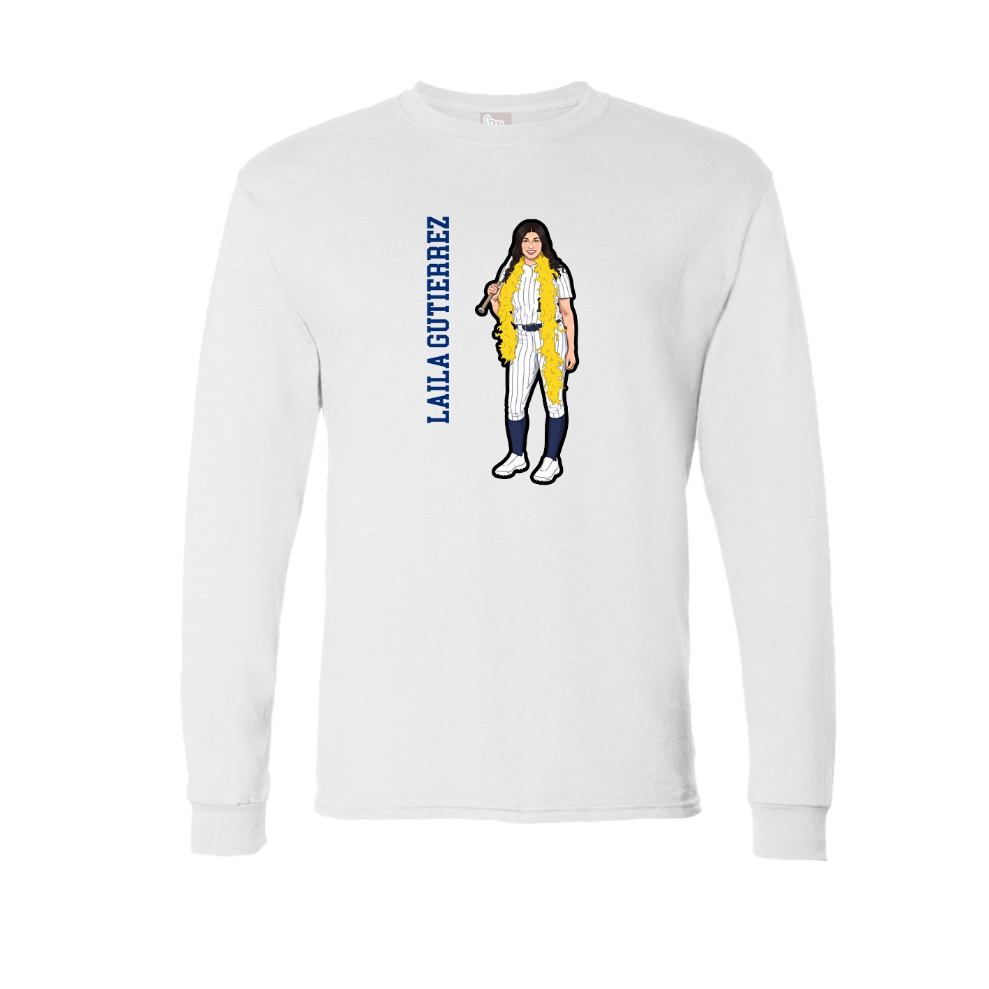 Long Sleeve Tee — Name Vertical in White