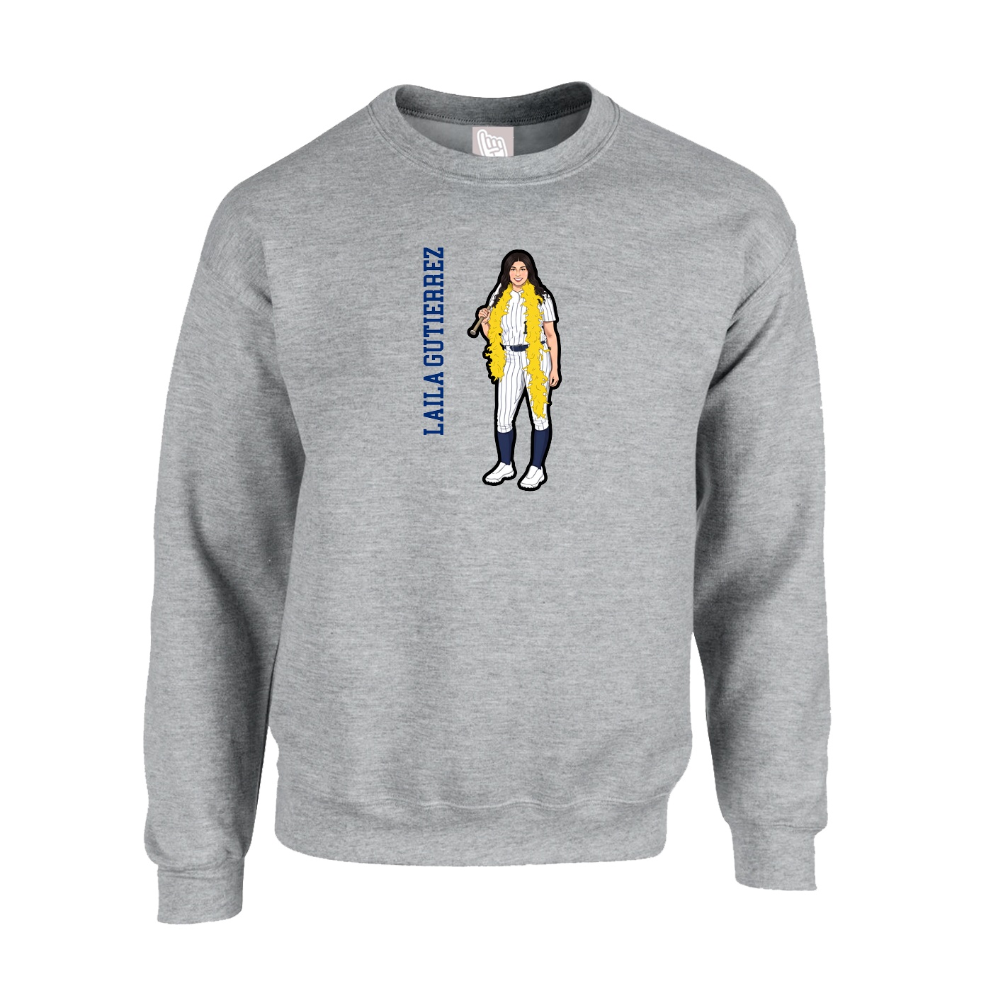 Fleece Crew — Name Vertical in Grey