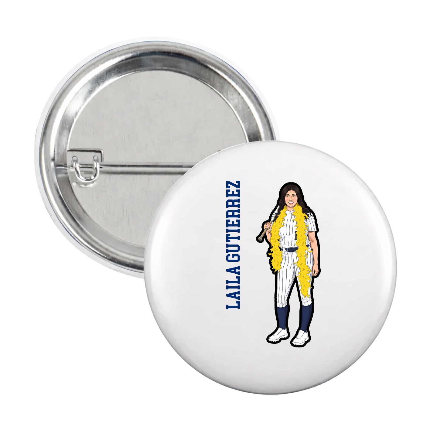 Game Day Button — Name Vertical in White