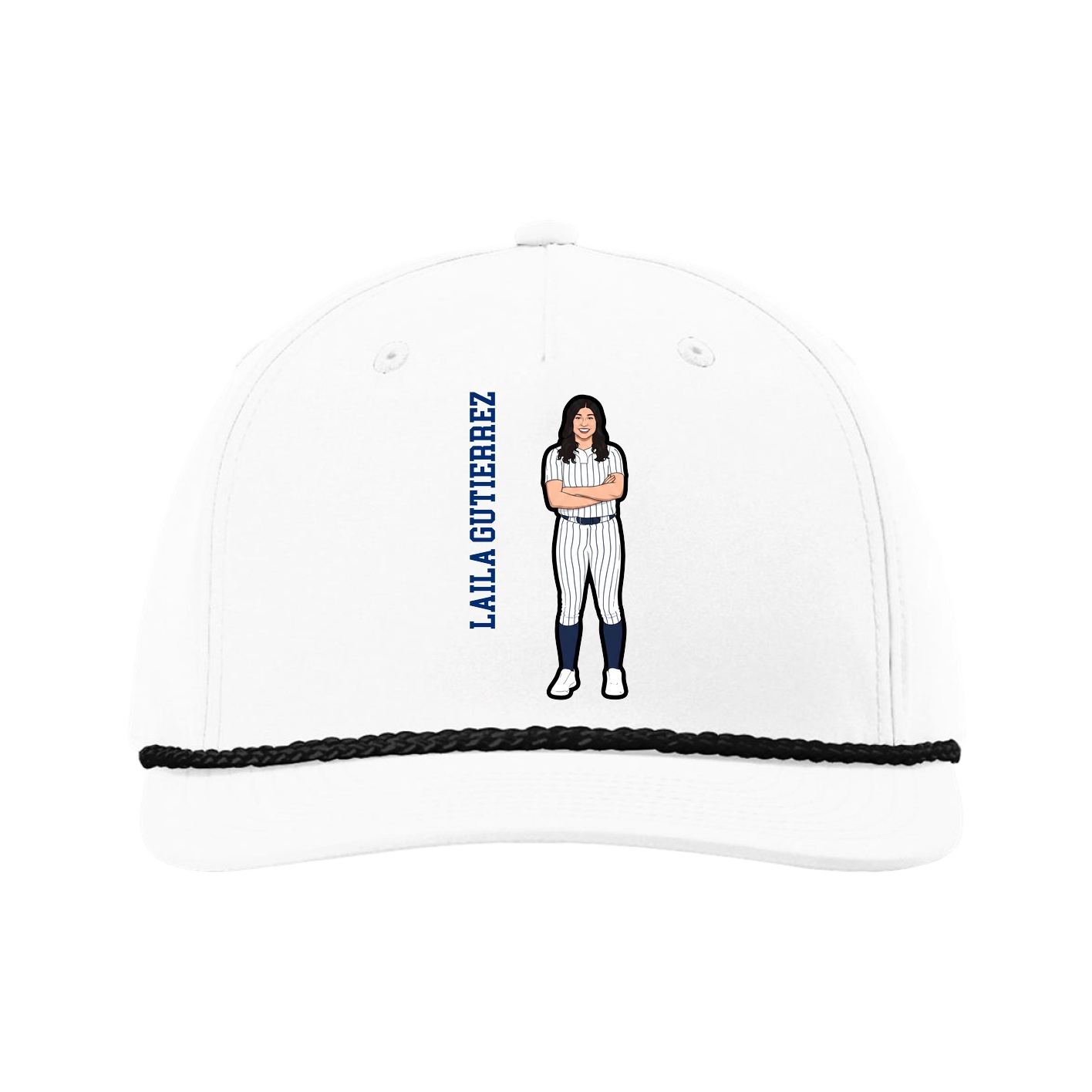 Five-Panel Classic Rope Cap — Name Vertical in White