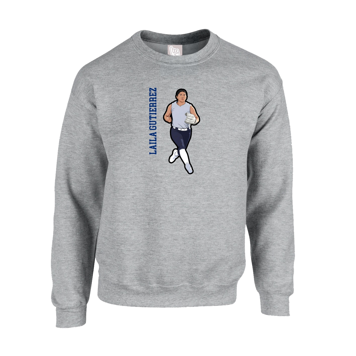 Fleece Crew — Name Vertical in Grey