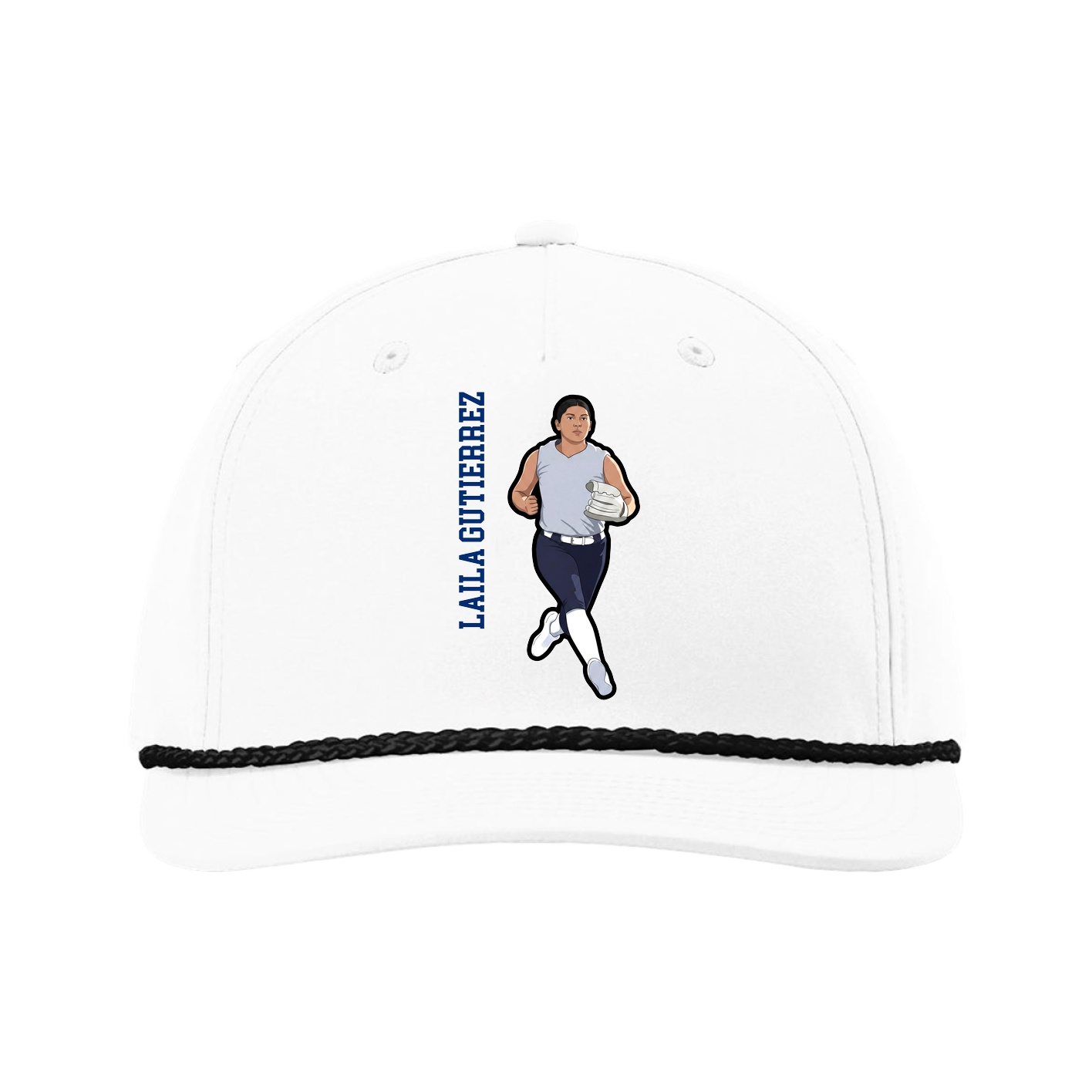 Five-Panel Classic Rope Cap — Name Vertical in White