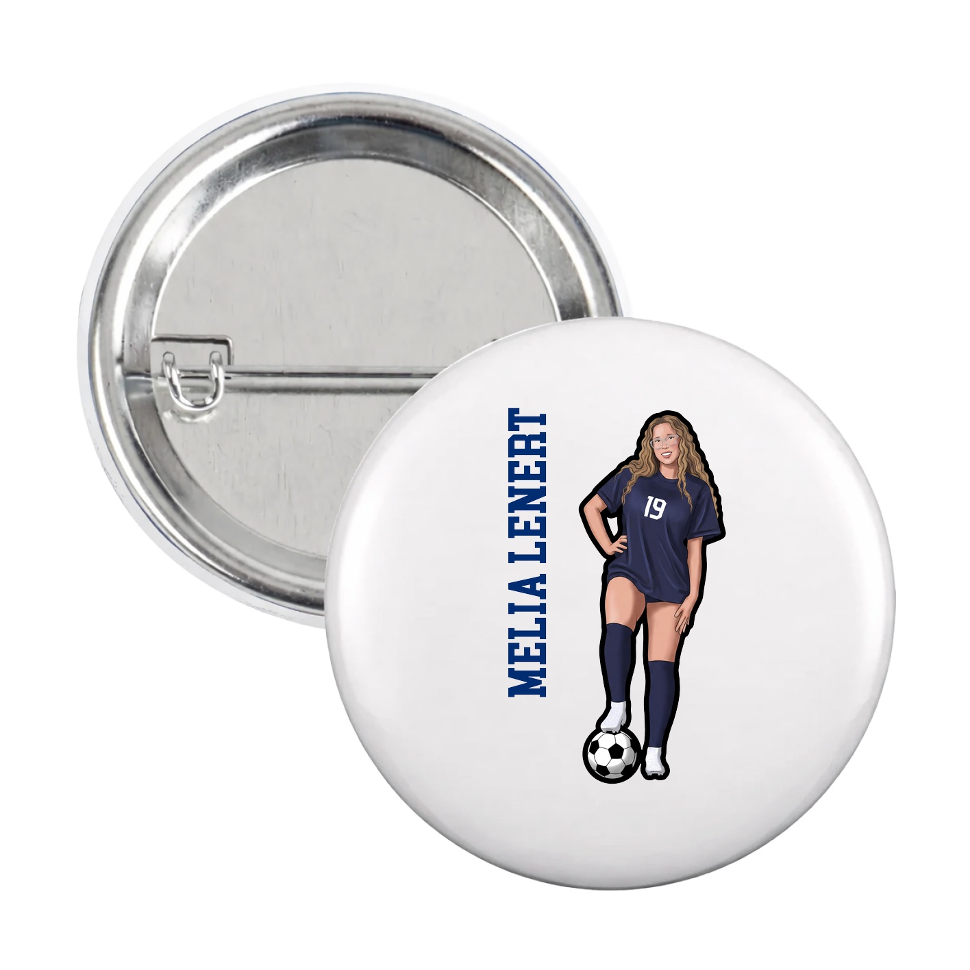 Game Day Button — Name Vertical in White