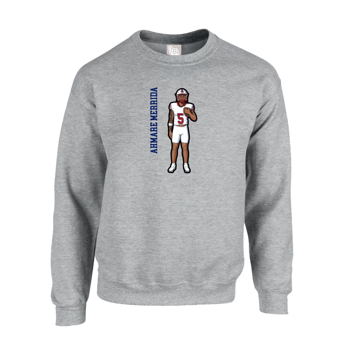 Fleece Crew — Name Vertical in Grey