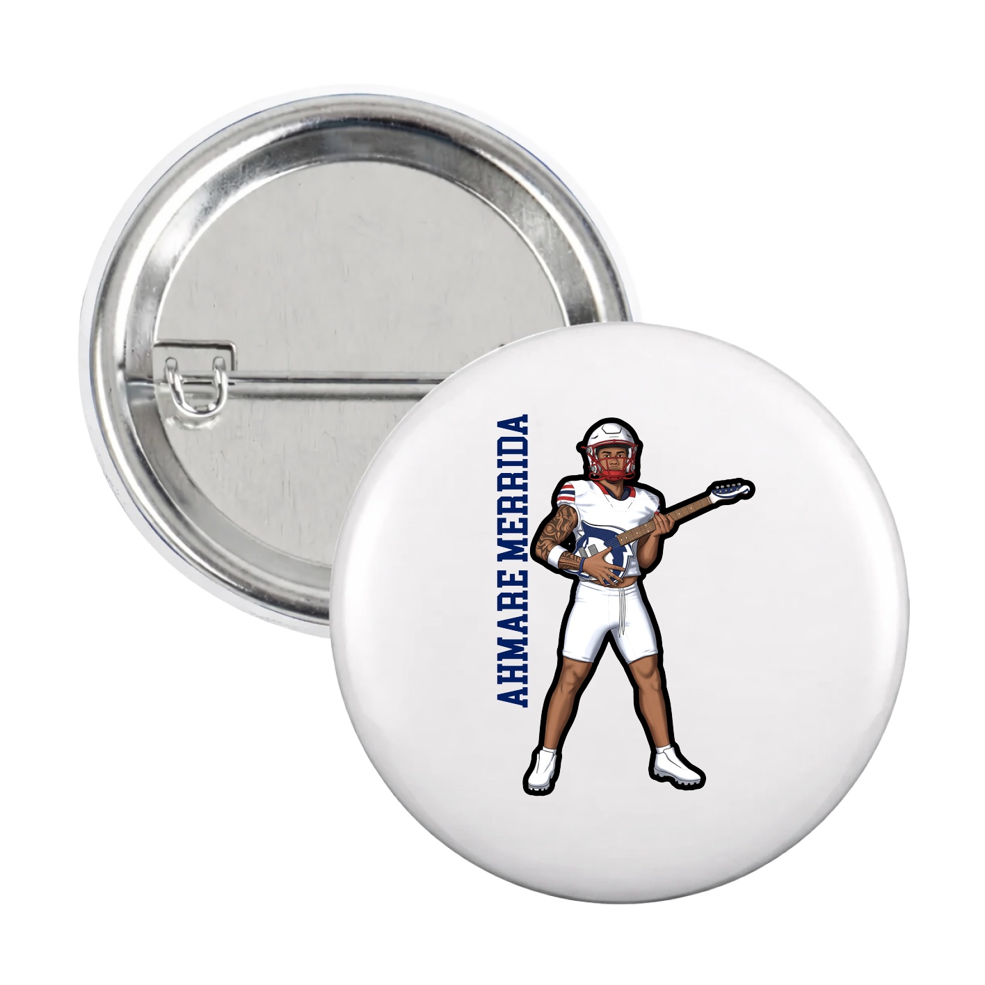Game Day Button — Name Vertical in White
