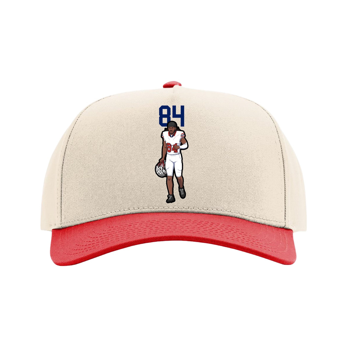 Full Fabric Five-Panel Champ Cap — Number Top in Cream/Red