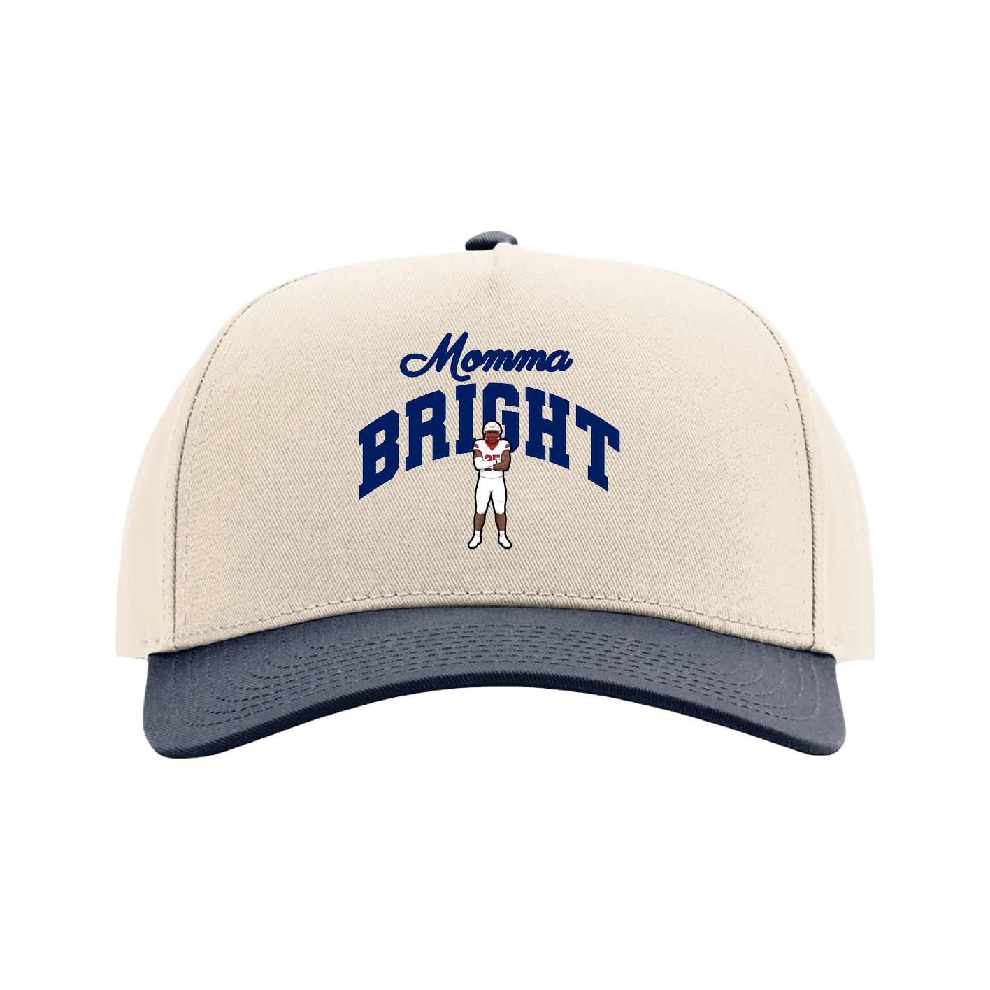 Full Fabric Five-Panel Champ Cap — Mothers Day Arch in Cream/Navy