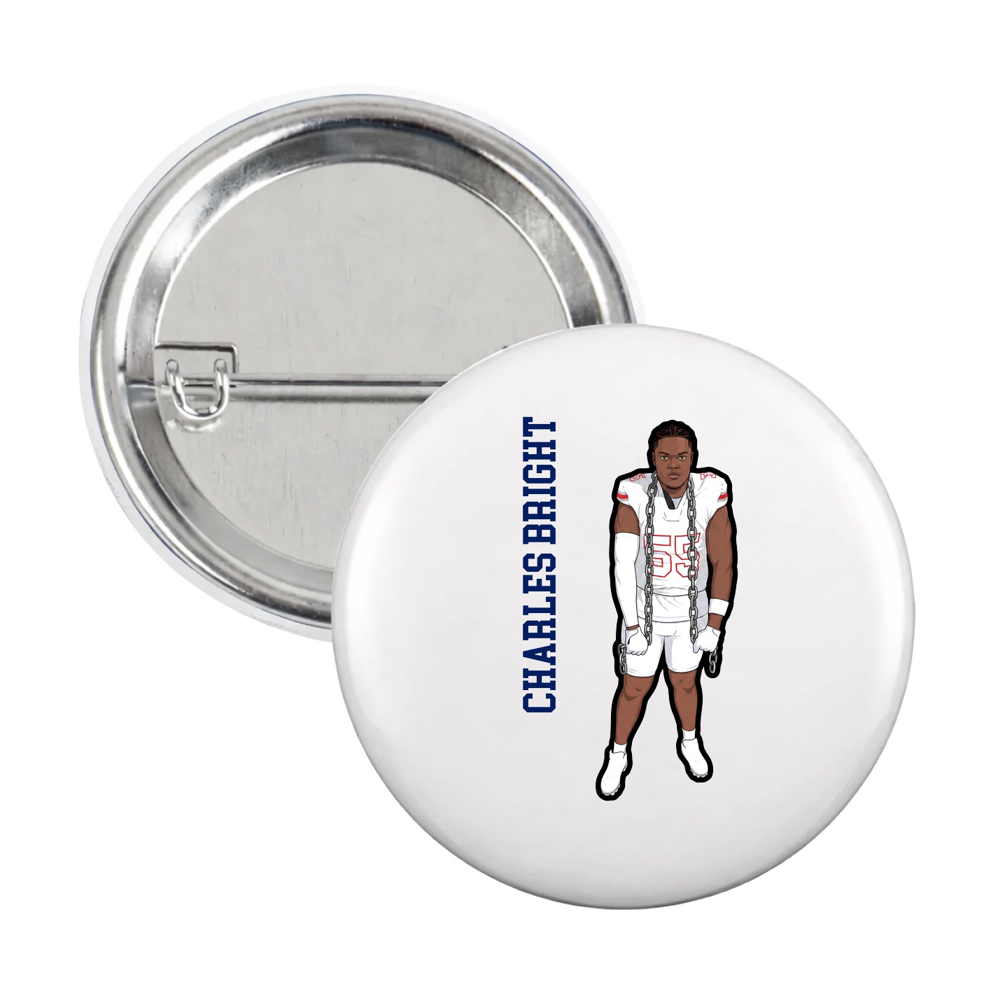 Game Day Button — Name Vertical in White