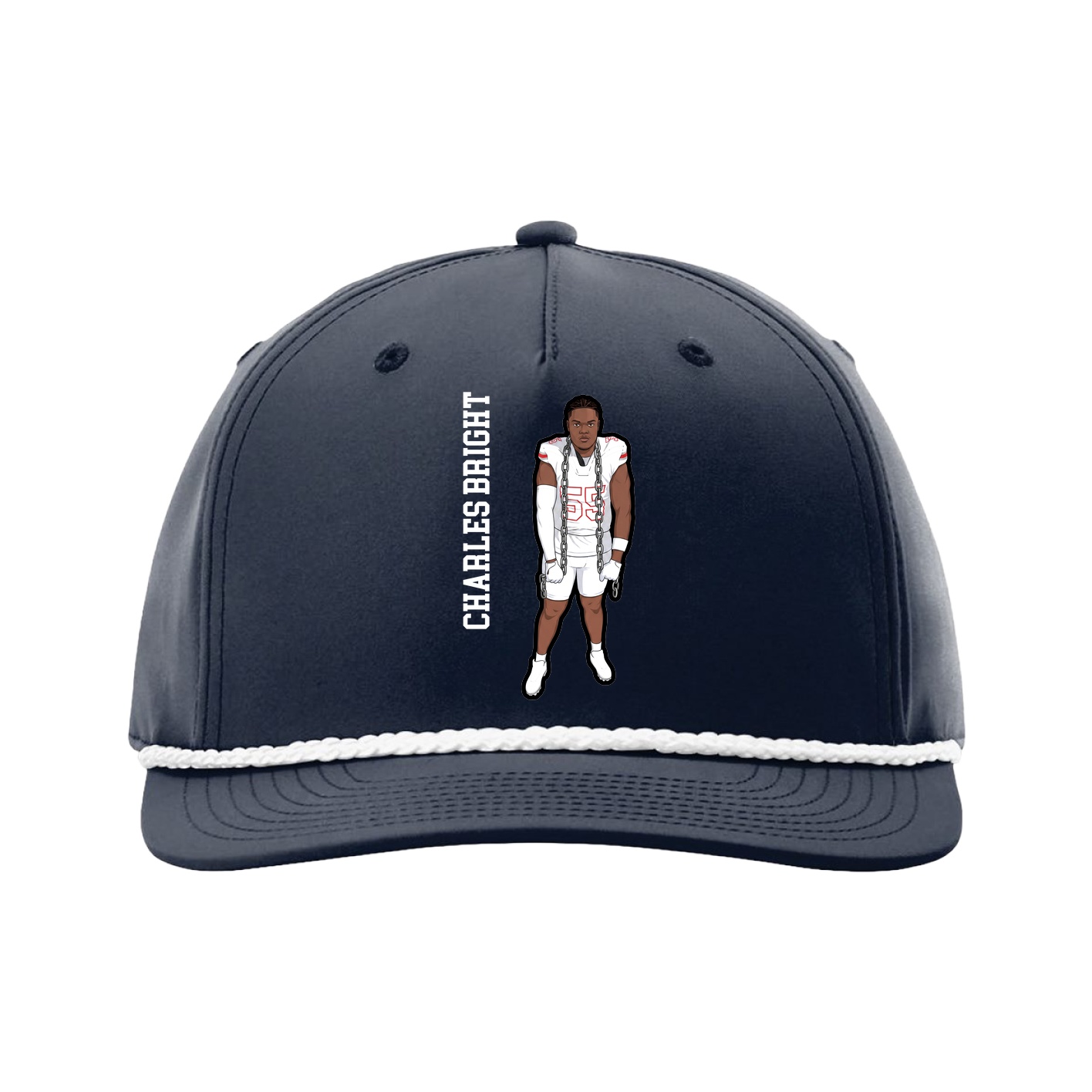 Five-Panel Classic Rope Cap — Name Vertical in Navy