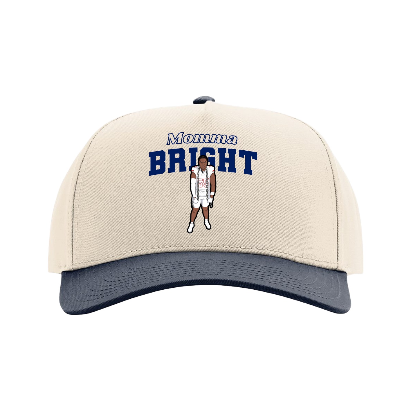 Full Fabric Five-Panel Champ Cap — Mothers Day Block in Cream/Navy