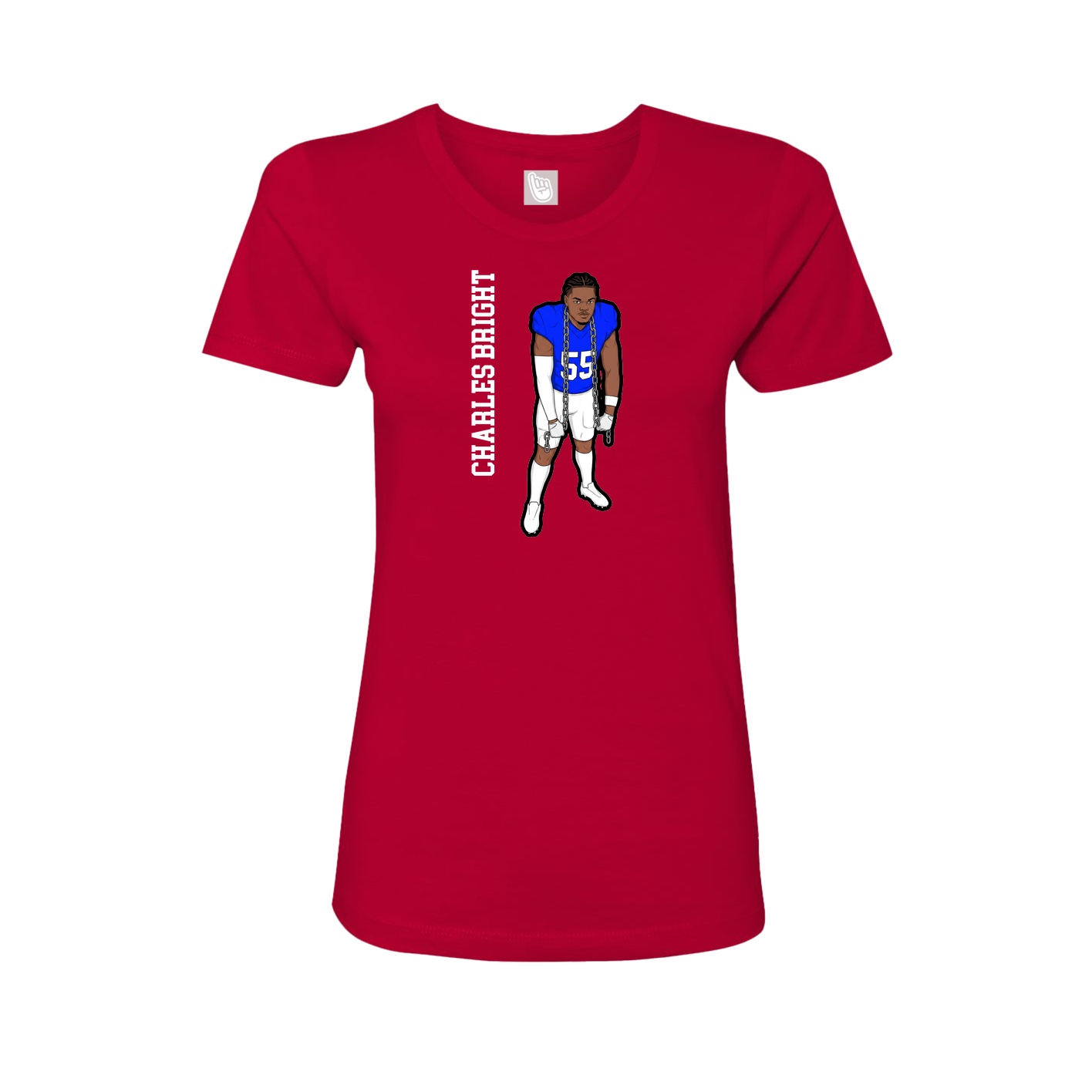Fitted Women's Tee — Name Vertical in Red