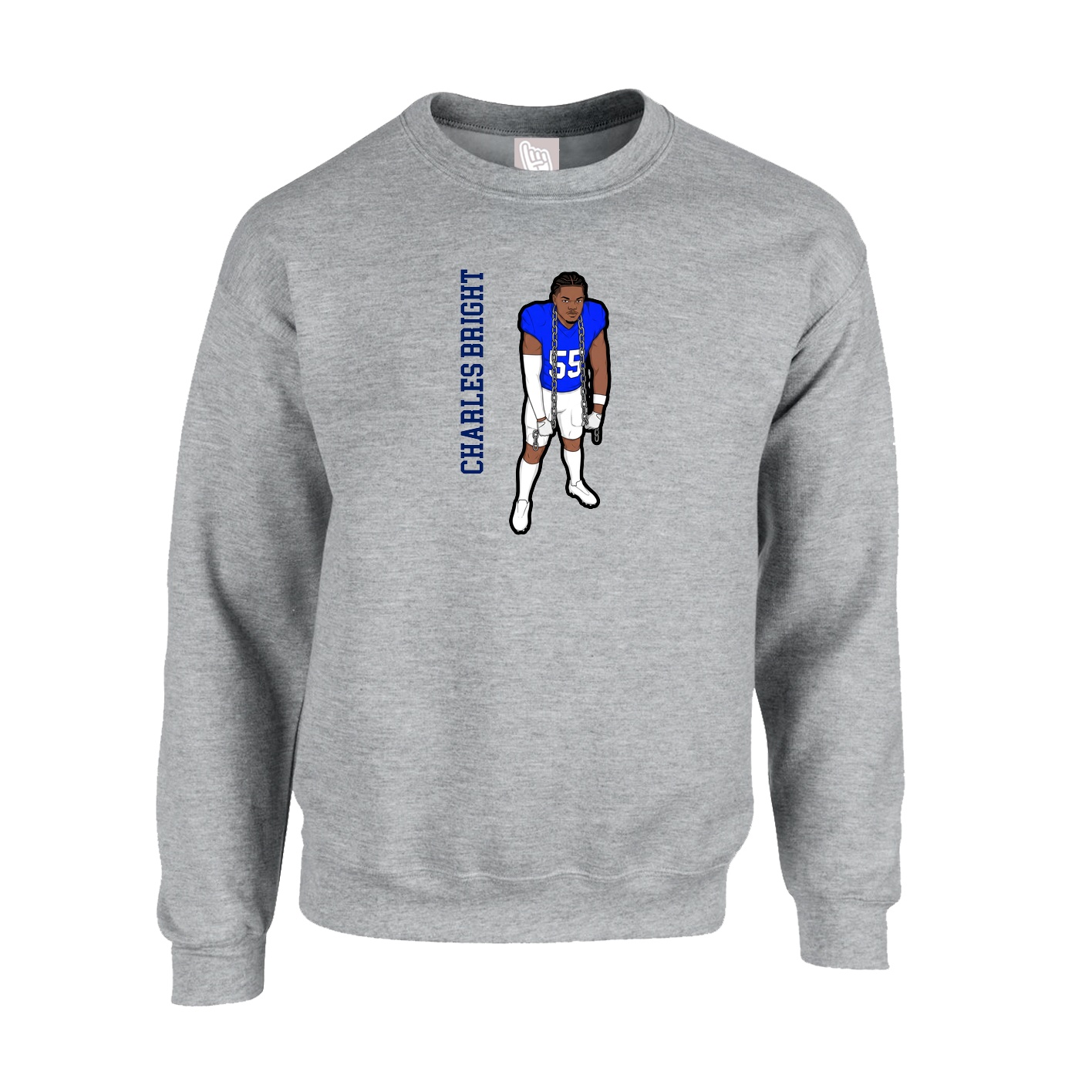 Fleece Crew — Name Vertical in Grey