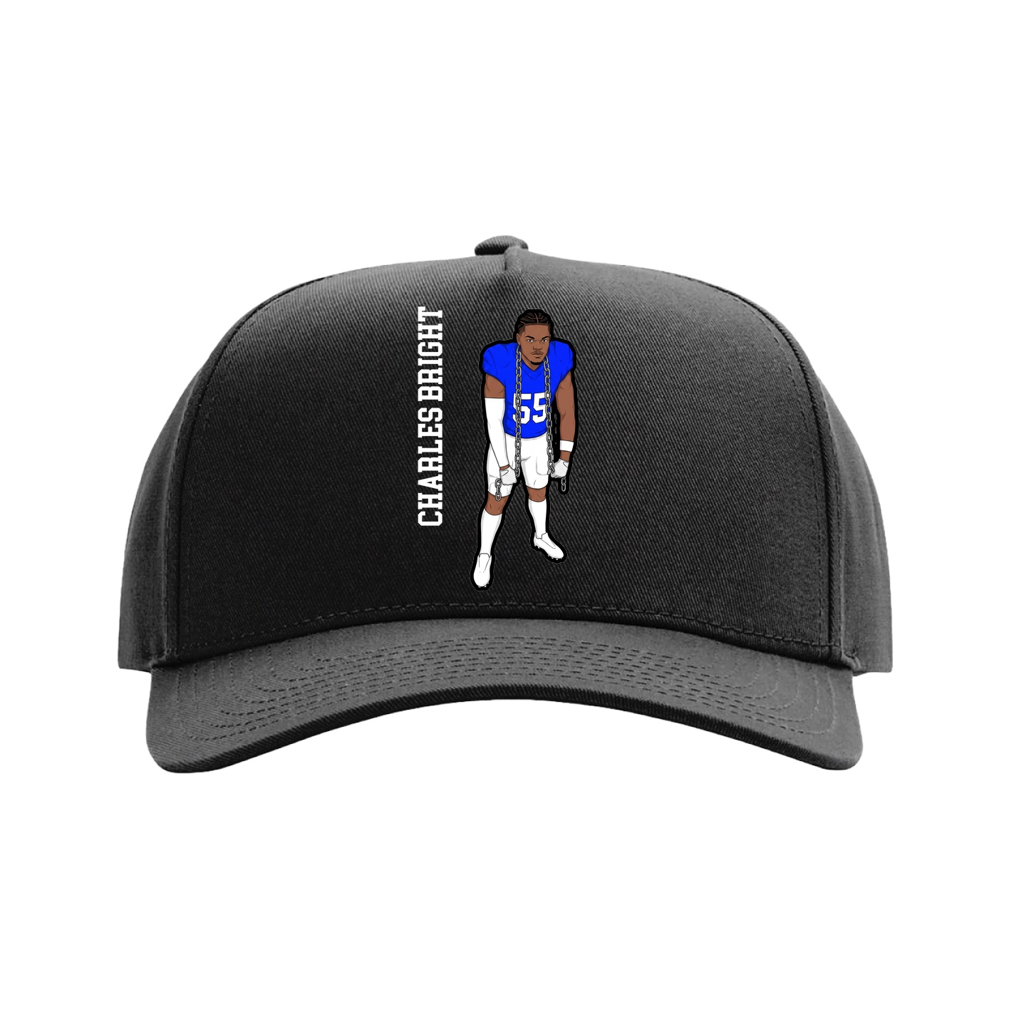 Full Fabric Five-Panel Champ Cap — Name Vertical in Black