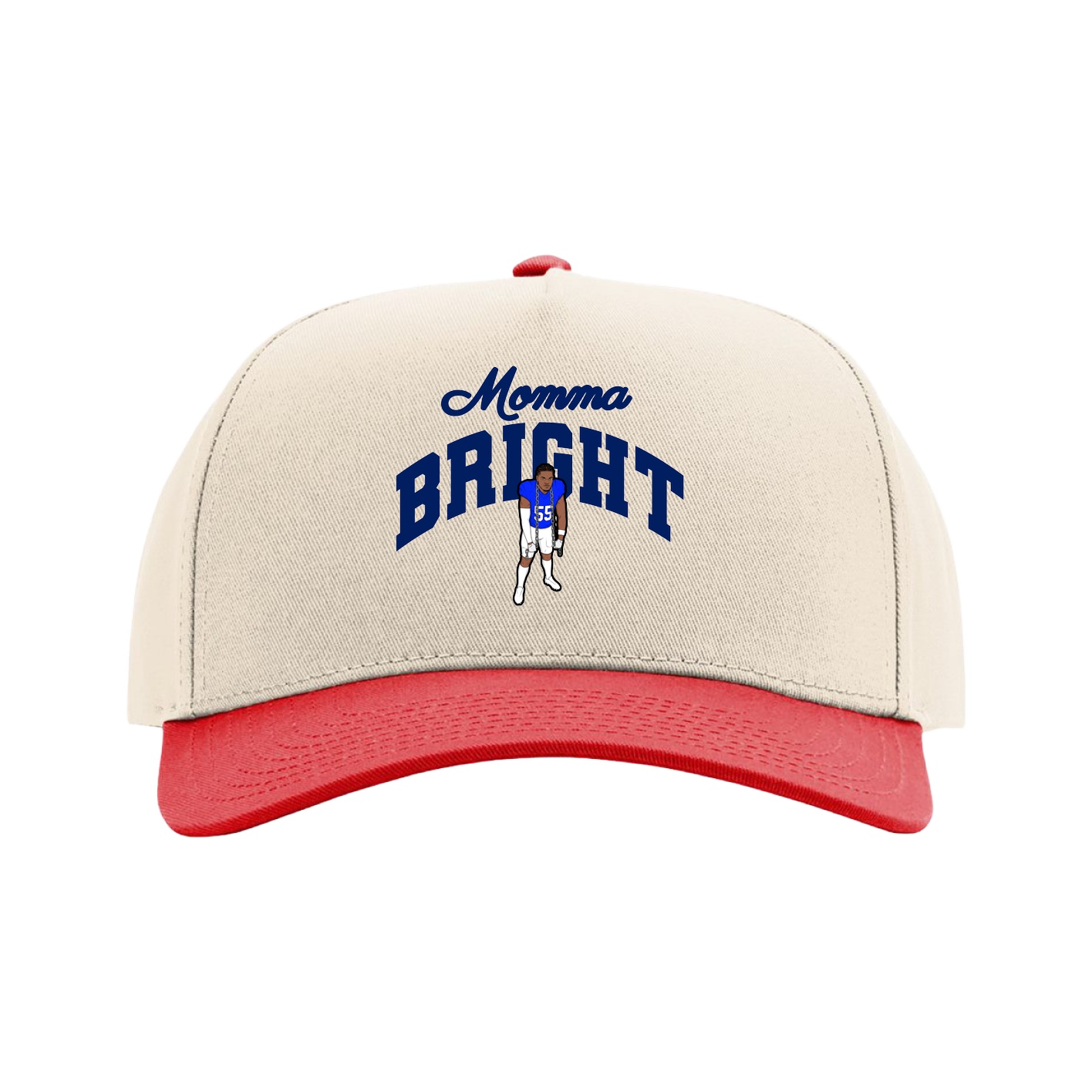Full Fabric Five-Panel Champ Cap — Mothers Day Arch in Cream/Red