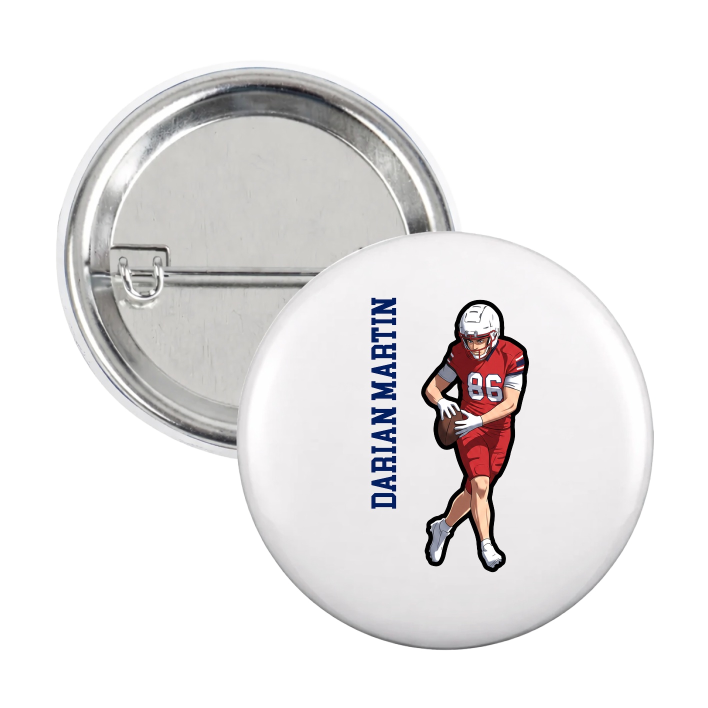 Game Day Button — Name Vertical in White