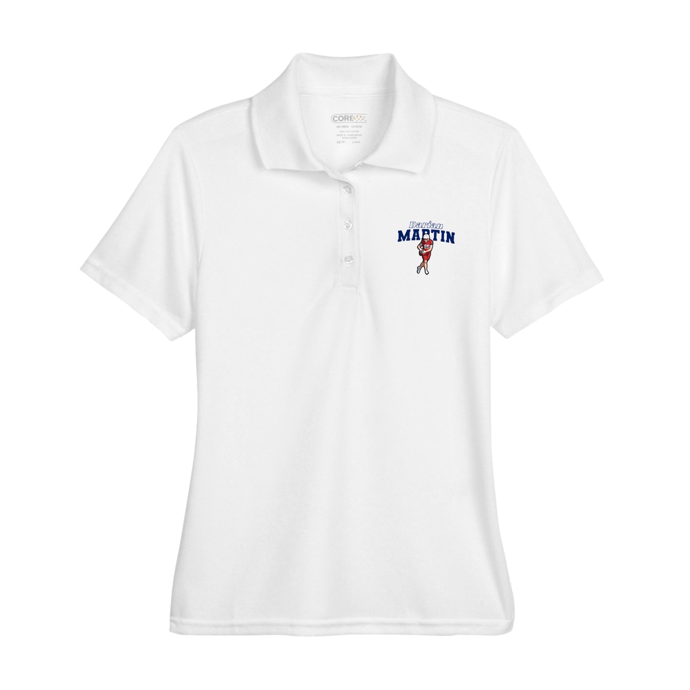 Womens Performance Polo — Name Arch in White