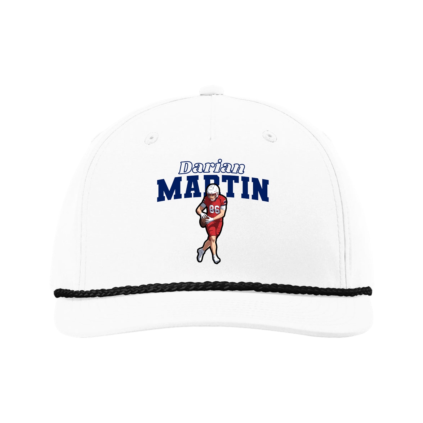 Five-Panel Classic Rope Cap — Name Arch in White