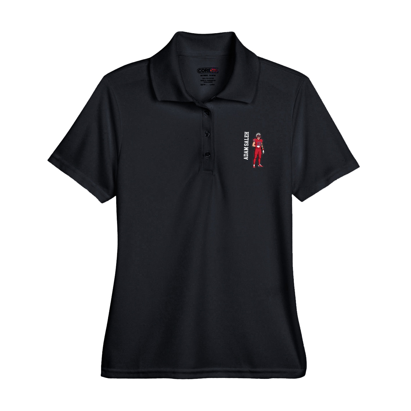 Womens Performance Polo — Name Vertical in Black