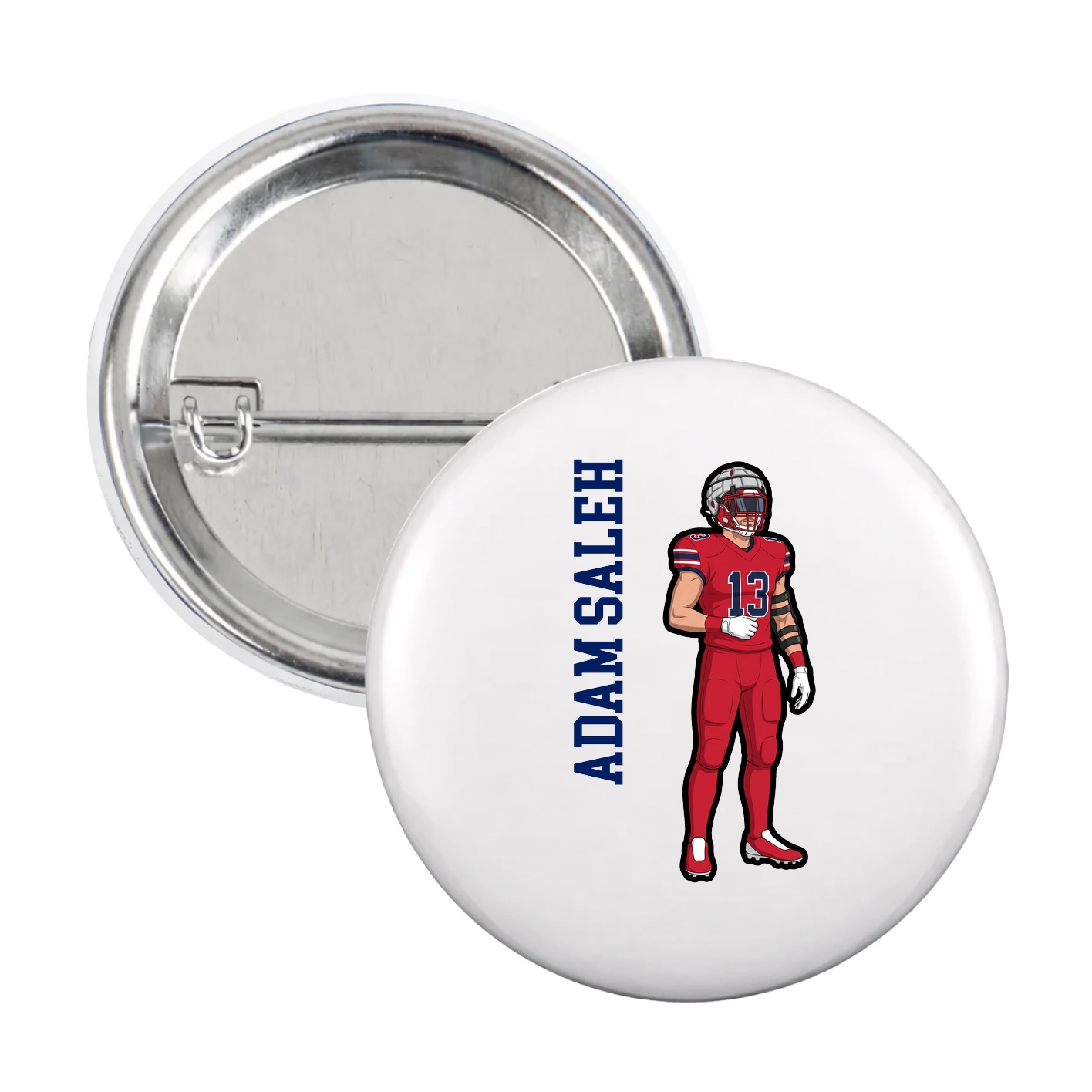 Game Day Button — Name Vertical in White