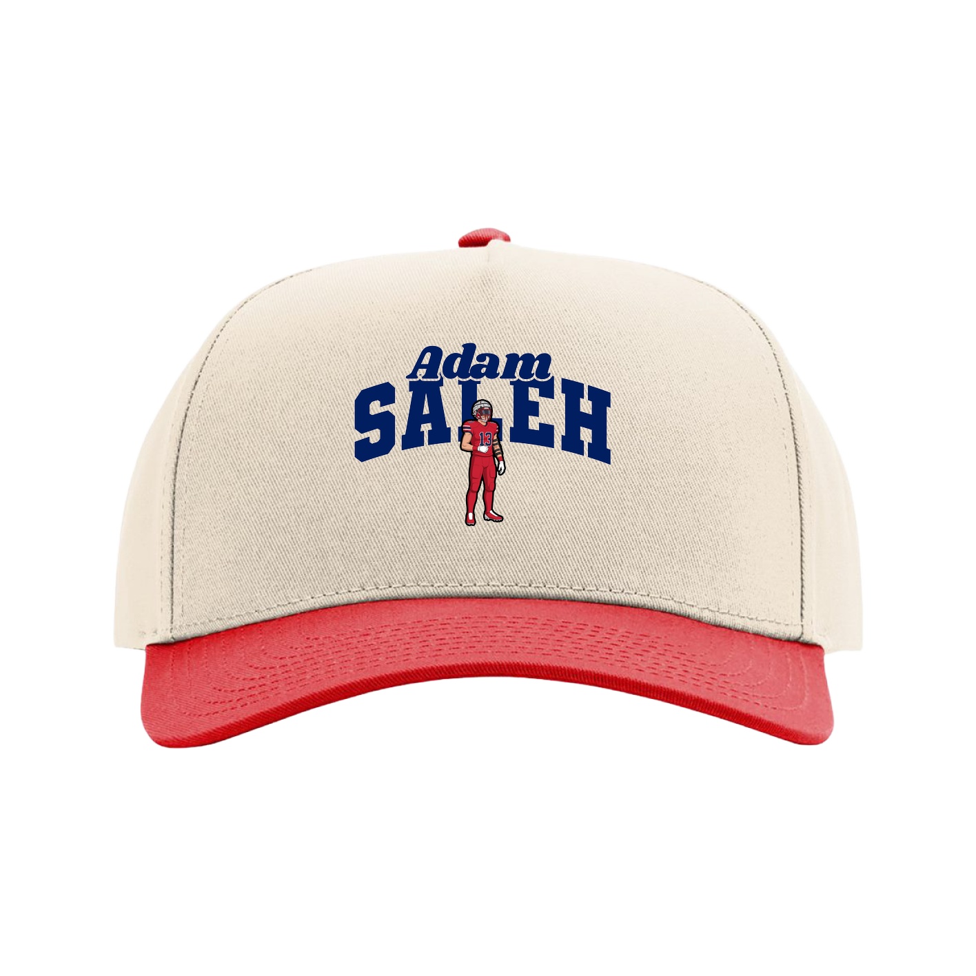Full Fabric Five-Panel Champ Cap — Signature Arch in Cream/Red