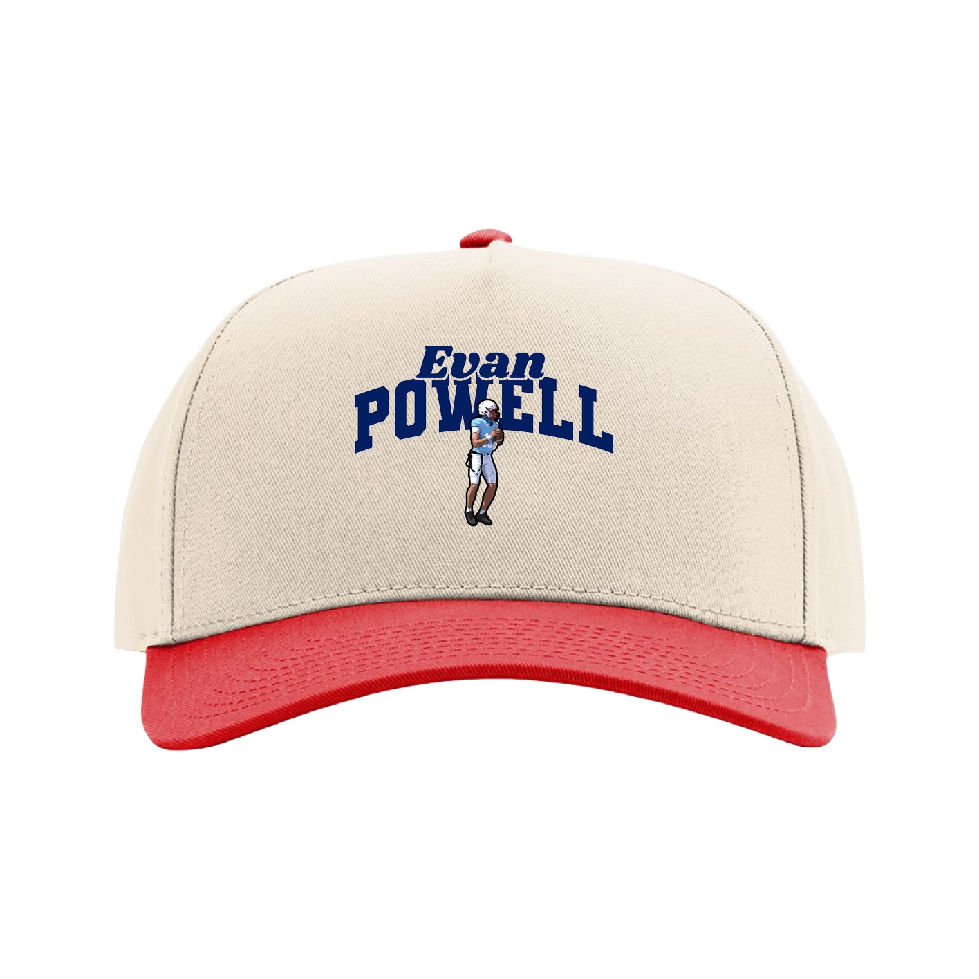 Full Fabric Five-Panel Champ Cap — Signature Arch in Cream/Red