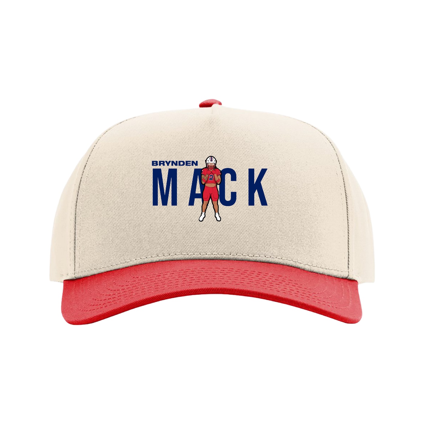 Full Fabric Five-Panel Champ Cap — Player Name in Cream/Red