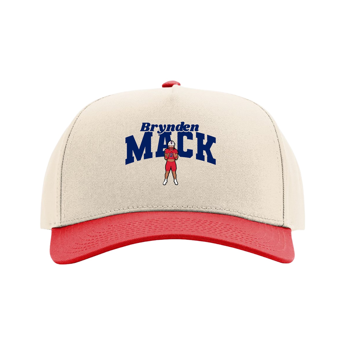Full Fabric Five-Panel Champ Cap — Signature Arch in Cream/Red
