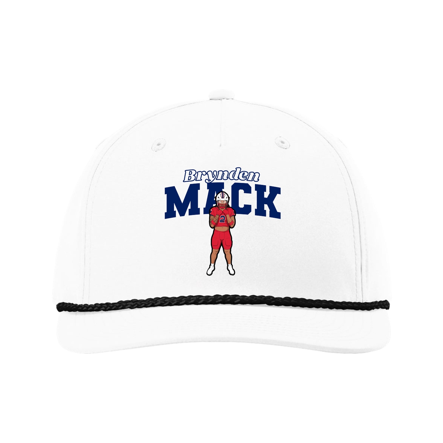 Five-Panel Classic Rope Cap — Name Arch in White