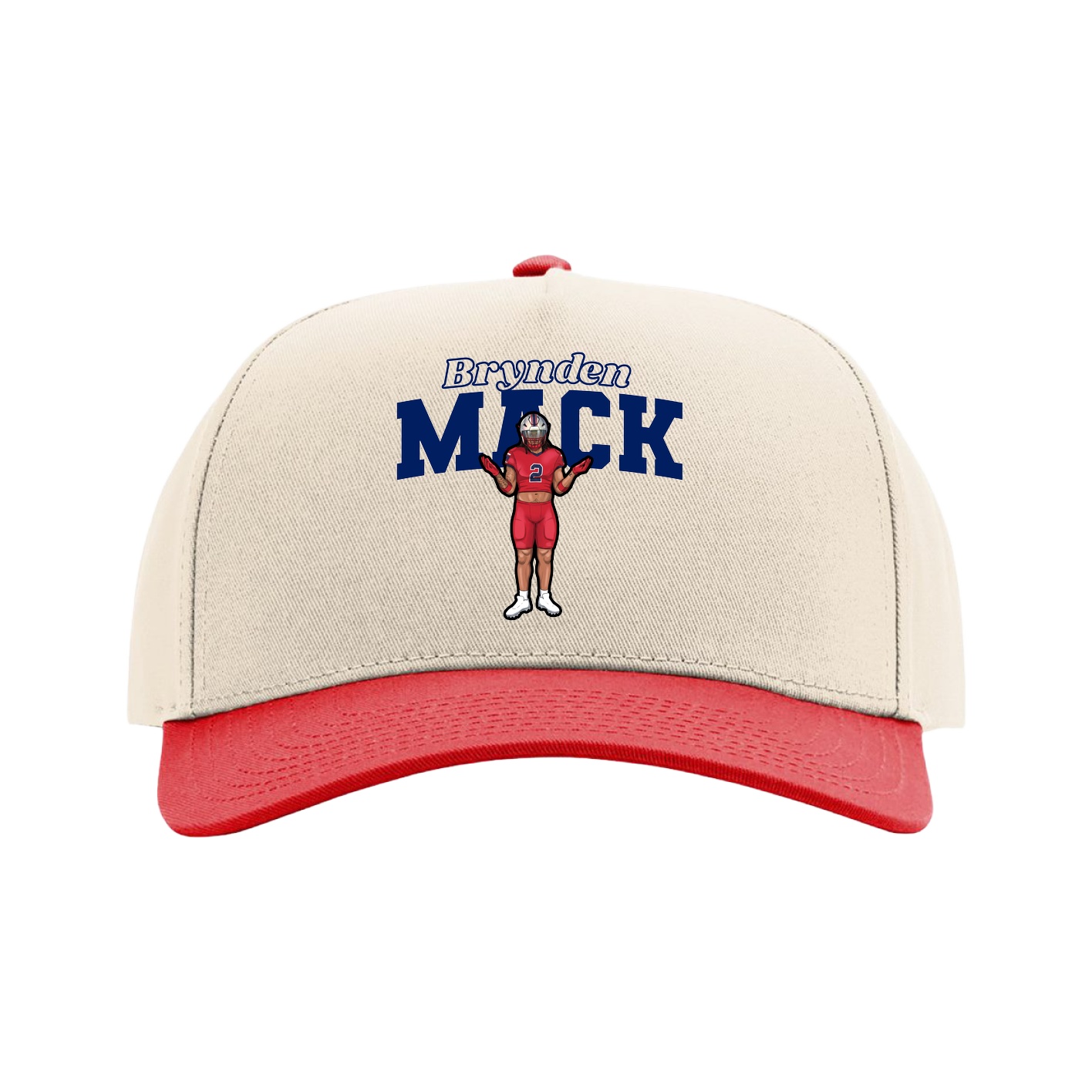 Full Fabric Five-Panel Champ Cap — Name Arch in Cream/Red