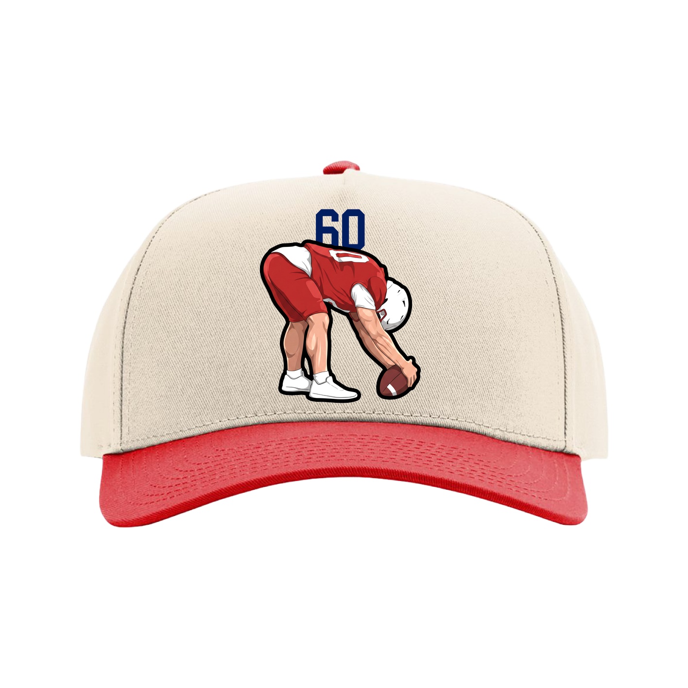 Full Fabric Five-Panel Champ Cap — Number Top in Cream/Red