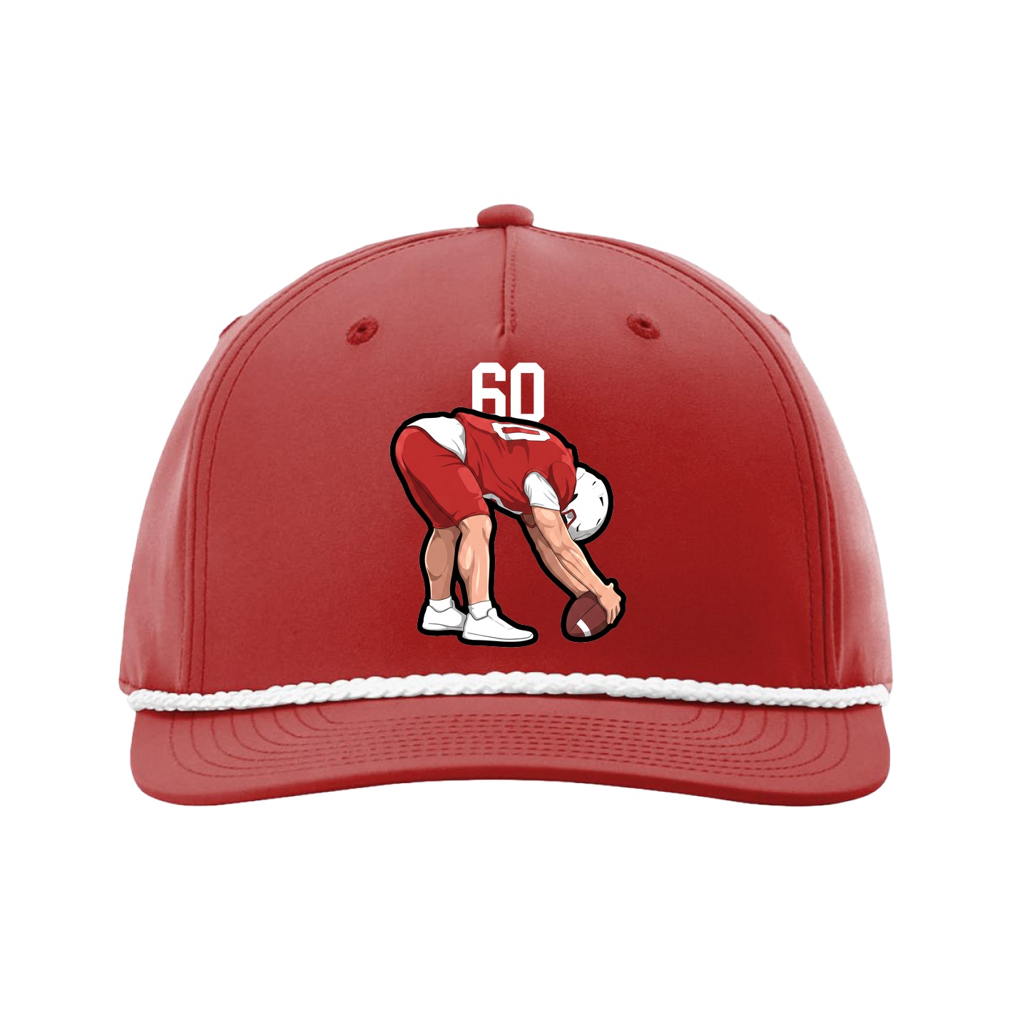 Five-Panel Classic Rope Cap — Number Top in Red