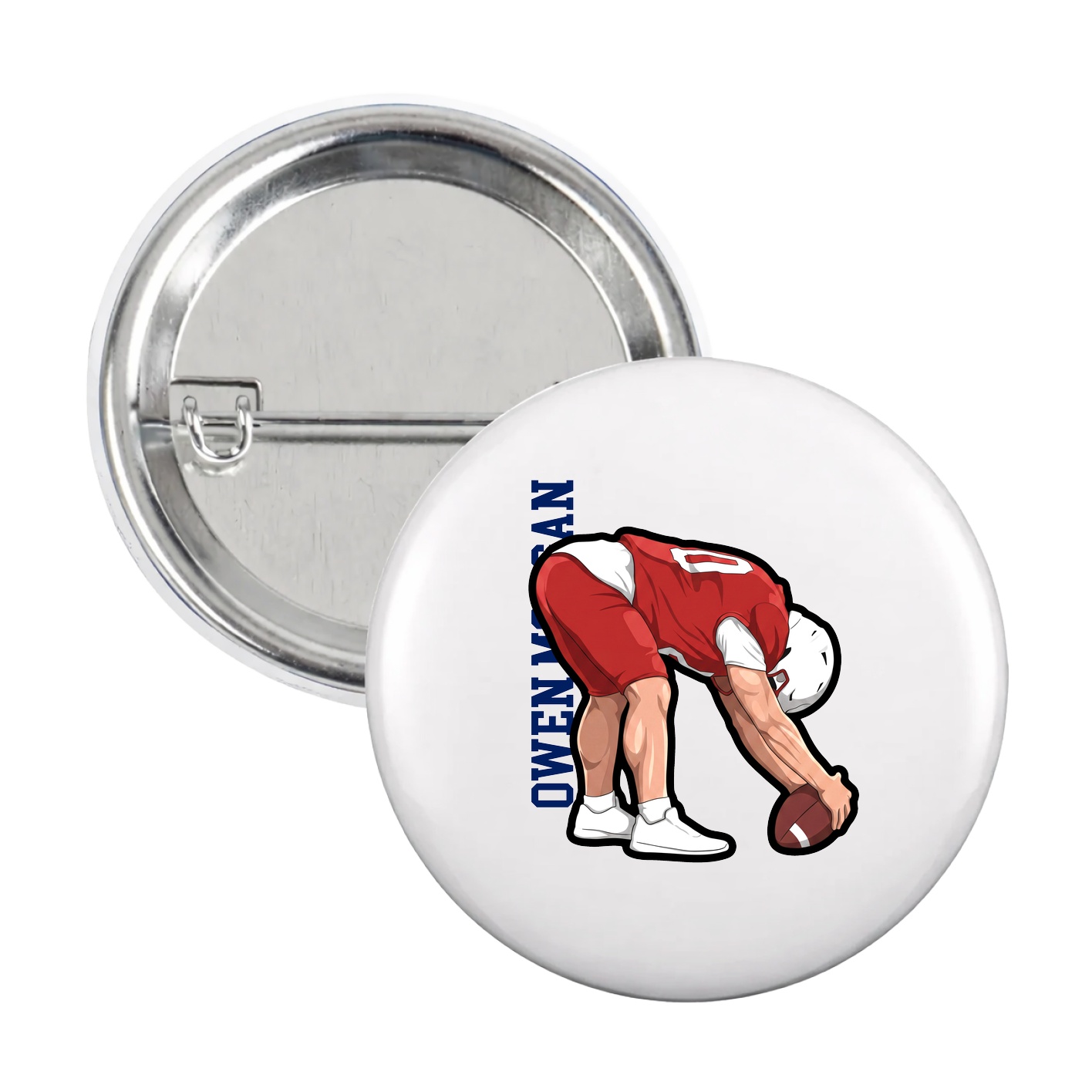 Game Day Button — Name Vertical in White
