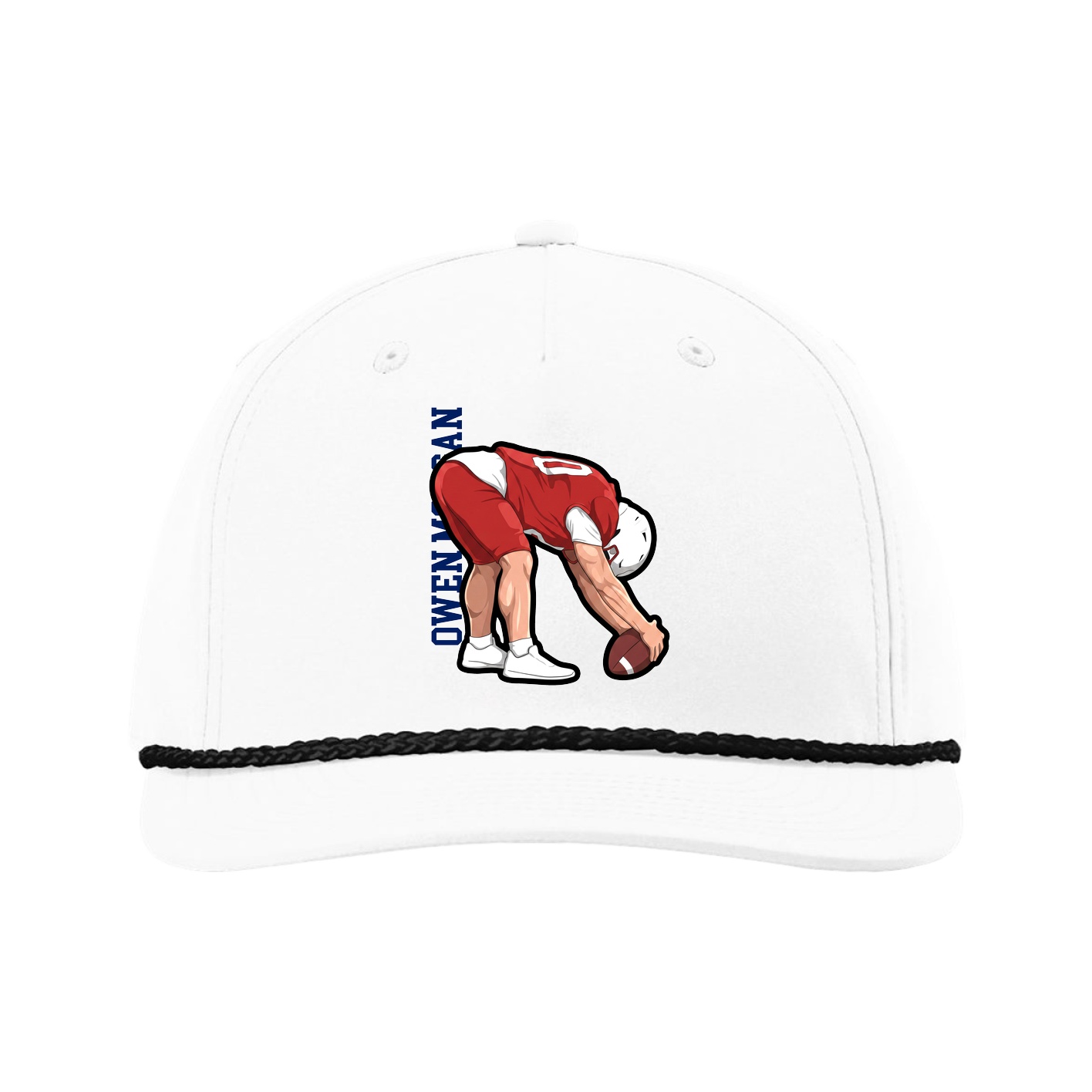 Five-Panel Classic Rope Cap — Name Vertical in White